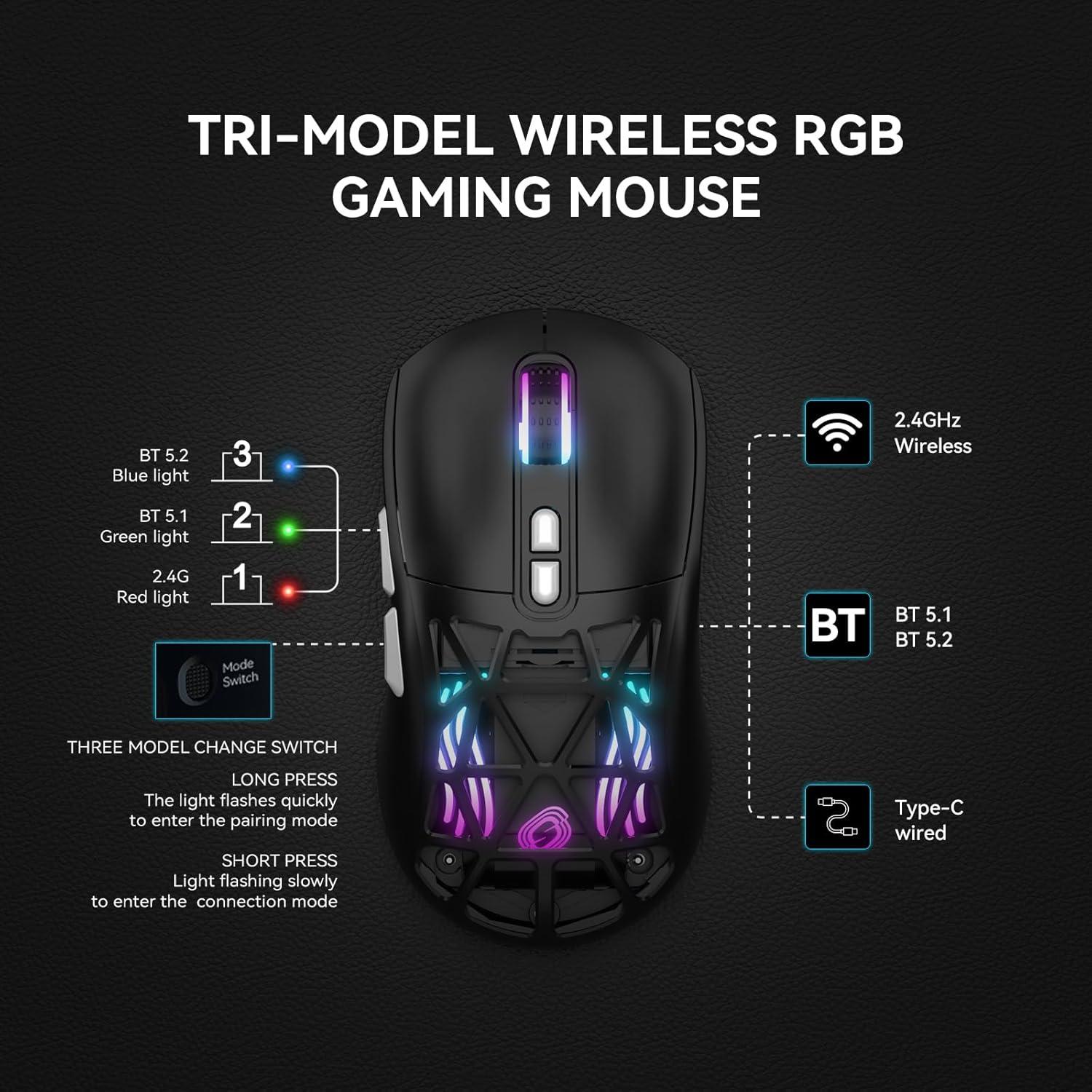 Ratón Gaming Inalámbrico FD M02 RGB 10000 DPI Recargable