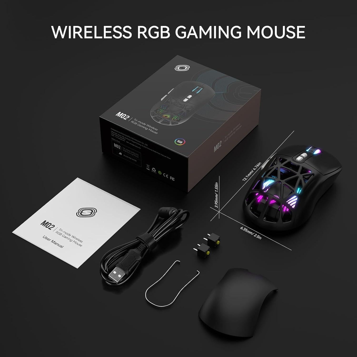 Ratón Gaming Inalámbrico FD M02 RGB 10000 DPI Recargable