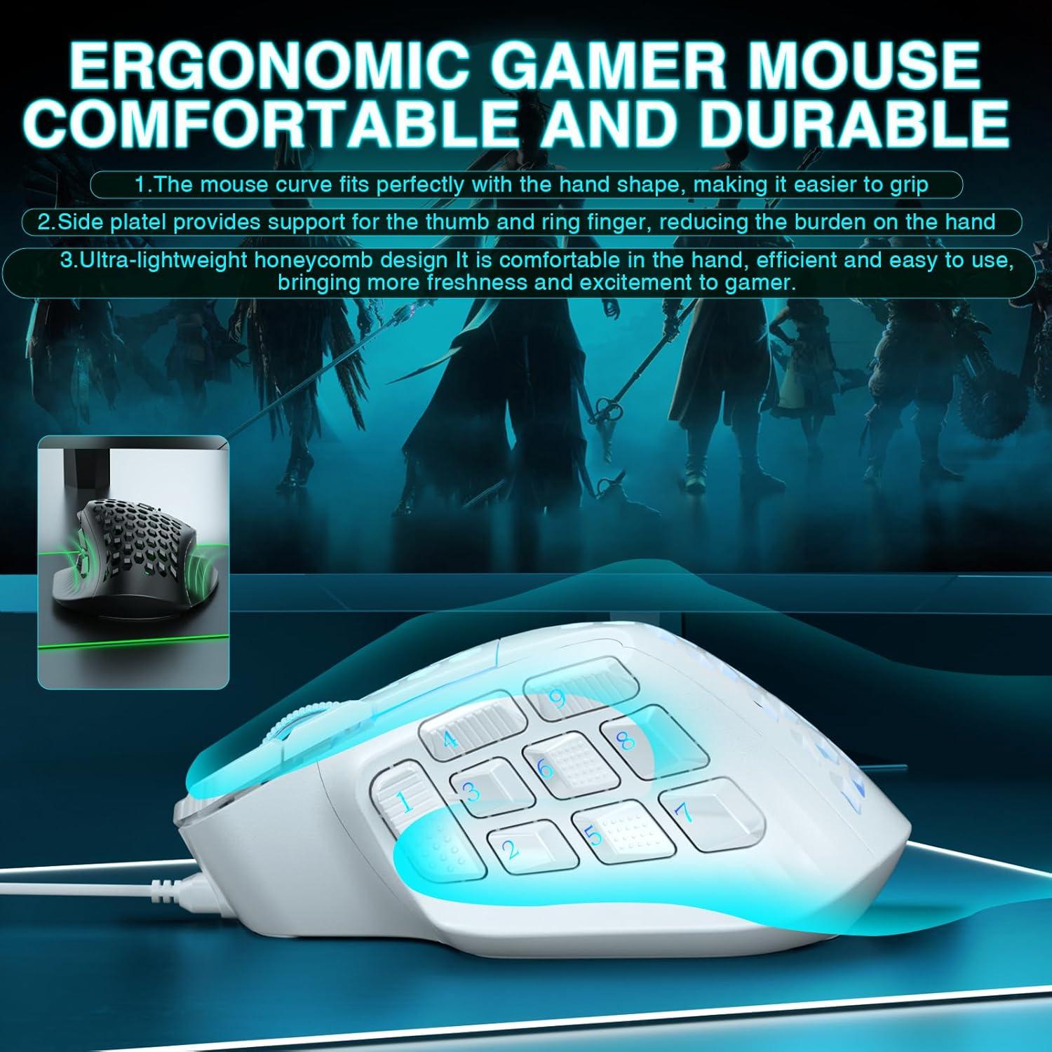 Ratón Gaming SOLAKAKA SM809 MMO con Cable RGB 24000 DPI