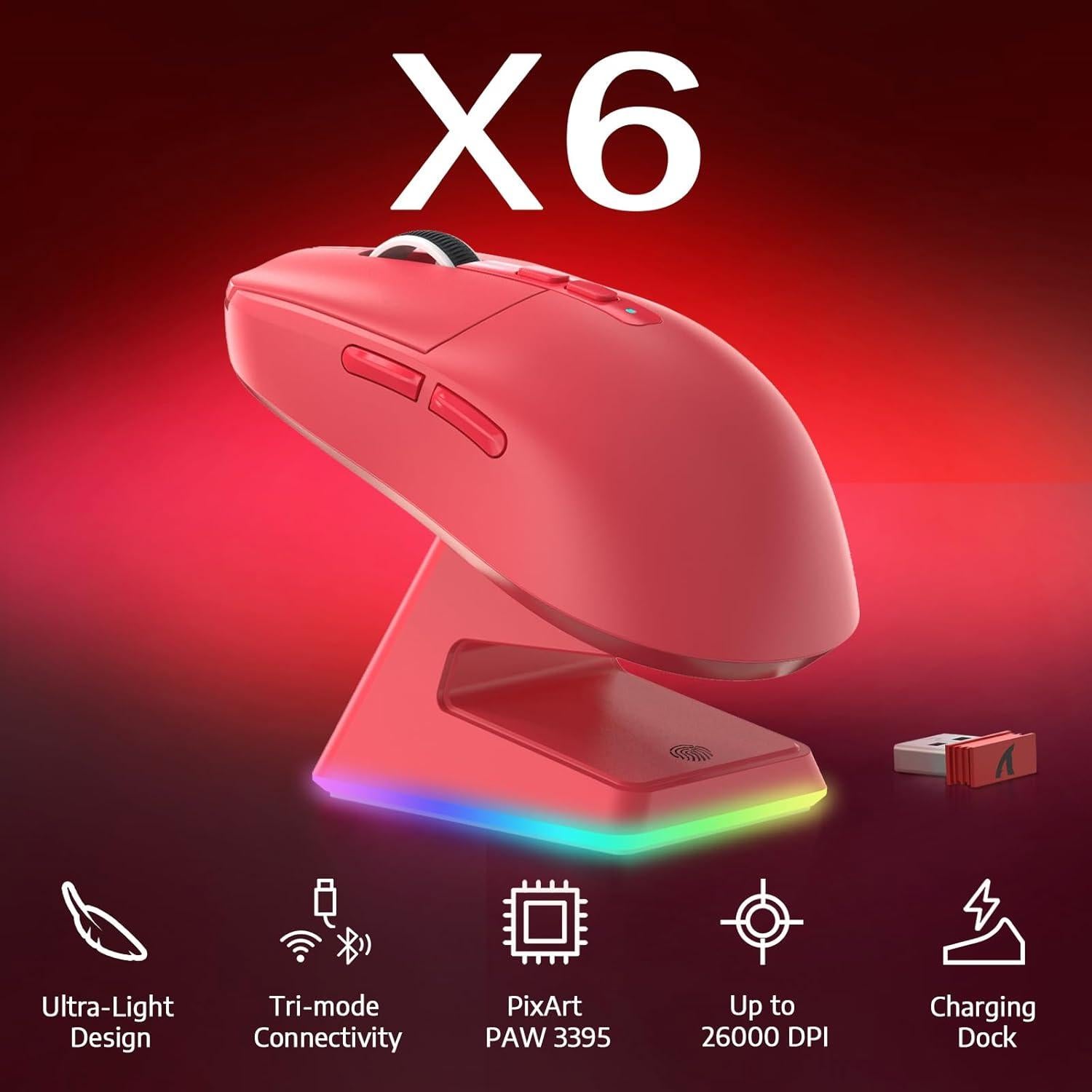 Ratón Gaming Inalámbrico MANBASNAKE X6 49g RGB 26000DPI