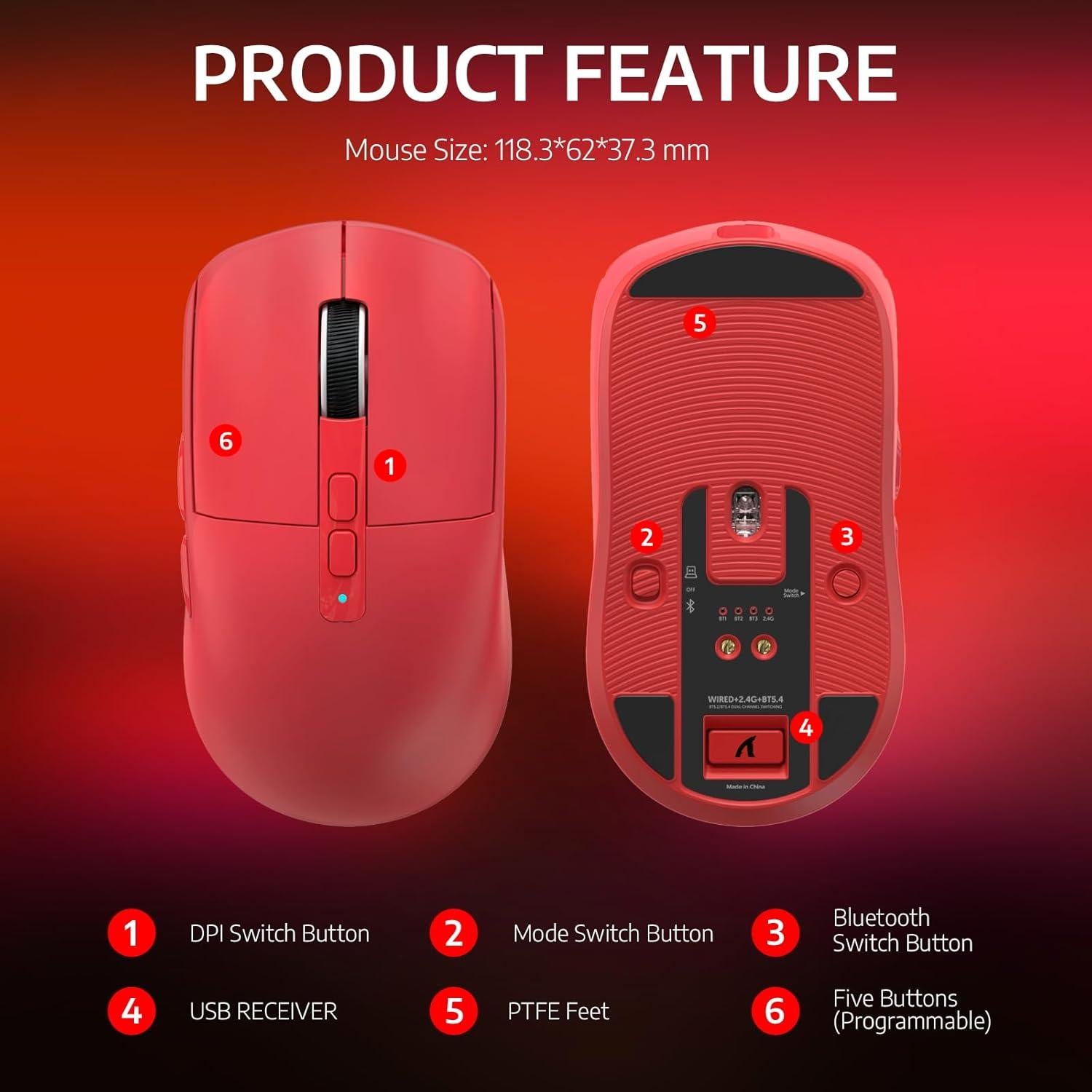 Ratón Gaming Inalámbrico MANBASNAKE X6 49g RGB 26000DPI