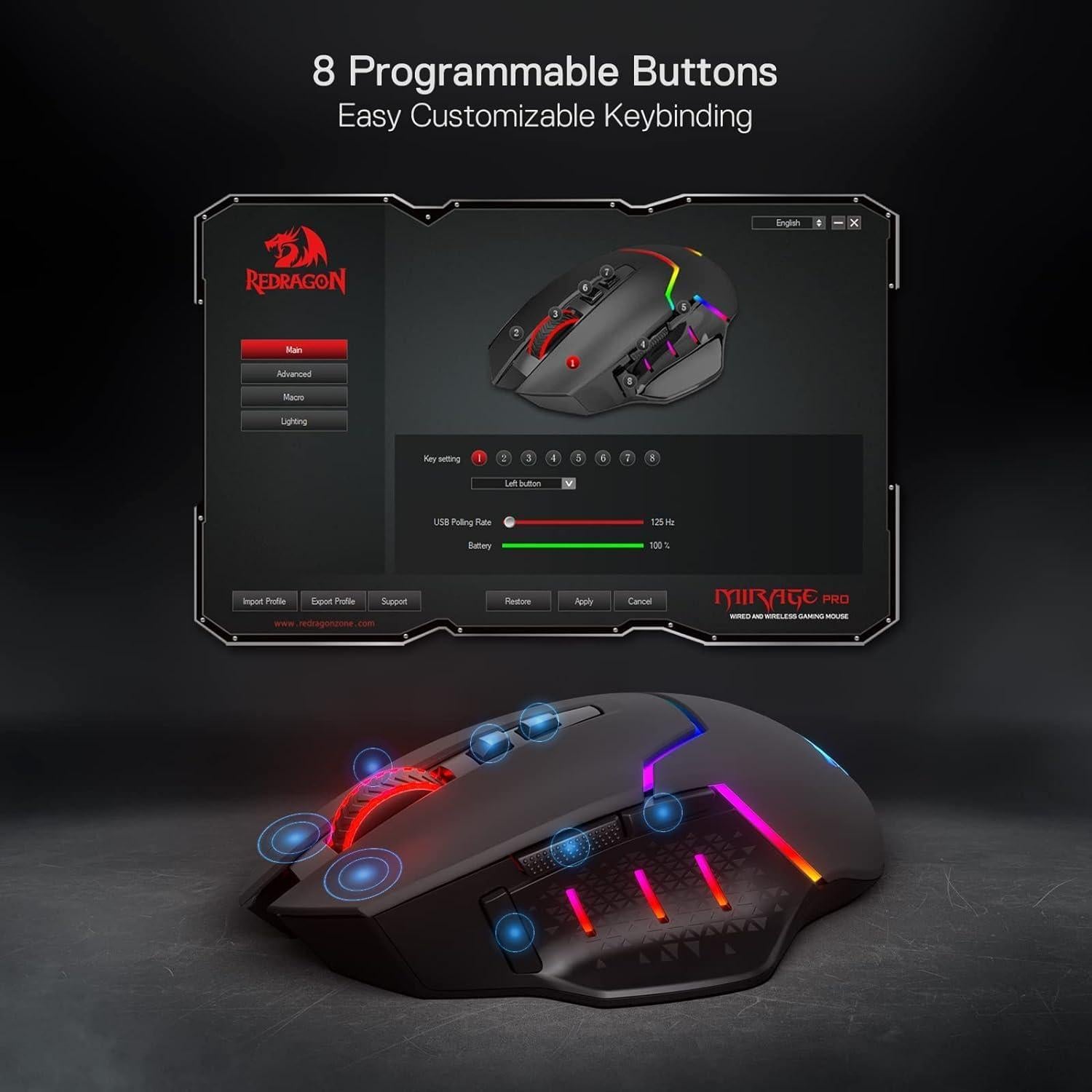 Redragon M690 PRO Ratón Gaming Inalámbrico 8000 DPI