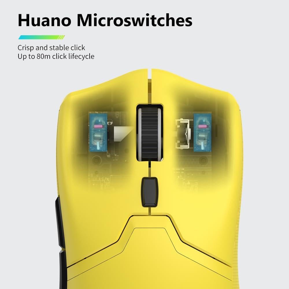 DeLUX M800PRO Ratón Gaming Inalámbrico 26000DPI Amarillo