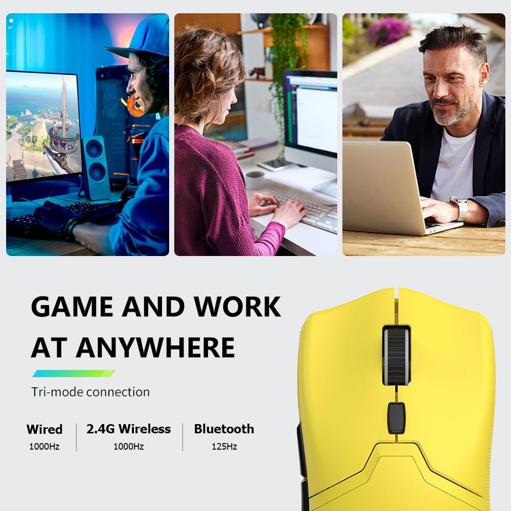 DeLUX M800PRO Ratón Gaming Inalámbrico 26000DPI Amarillo