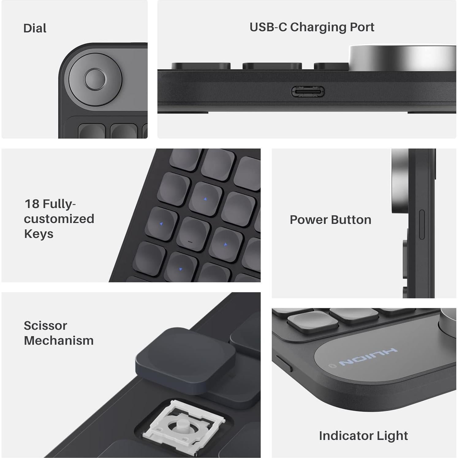 Teclado Programable Bluetooth Huion Keydial Mini 18 Teclas