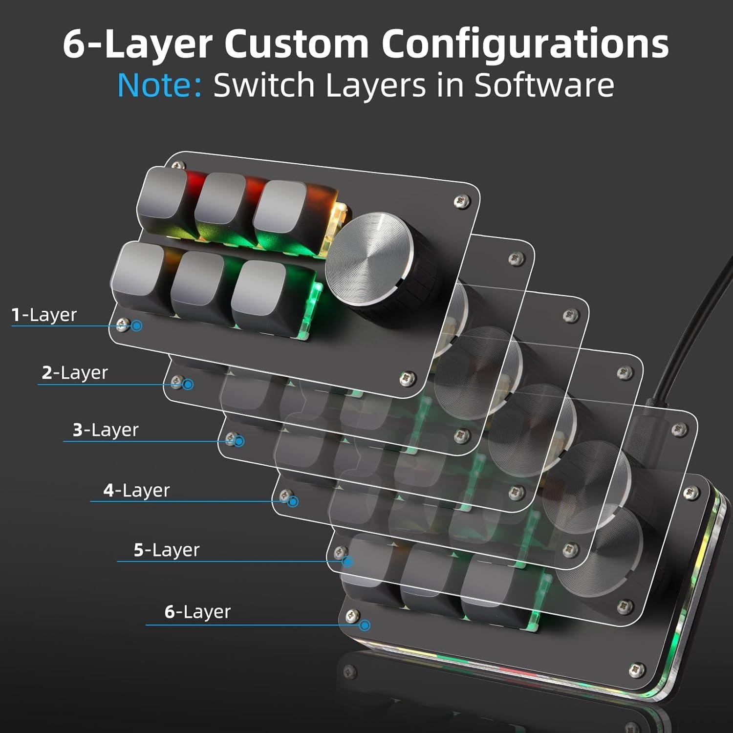 Teclado Mecánico Programable Koolertron RGB 6 Teclas Negro