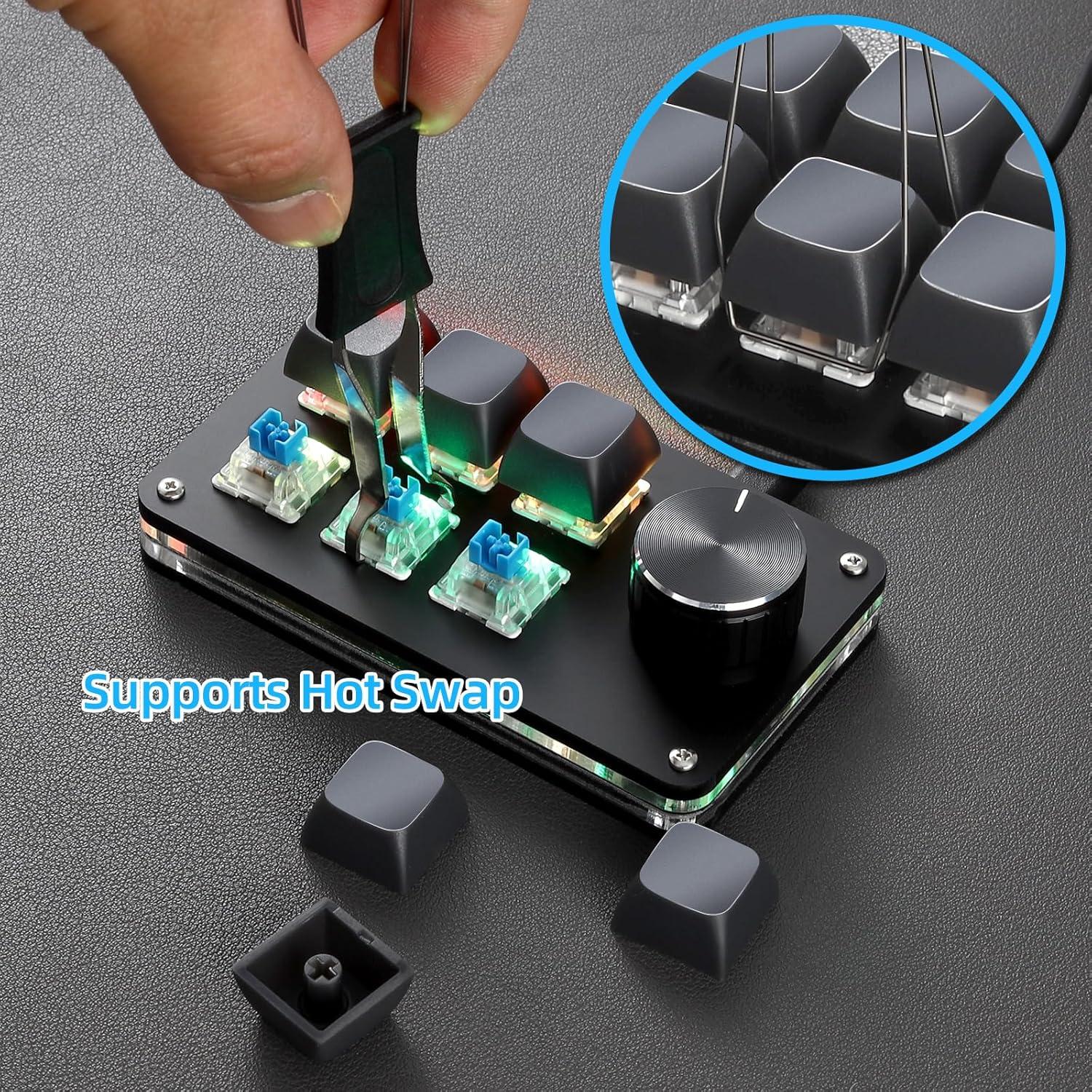 Teclado Mecánico Programable Koolertron RGB 6 Teclas Negro