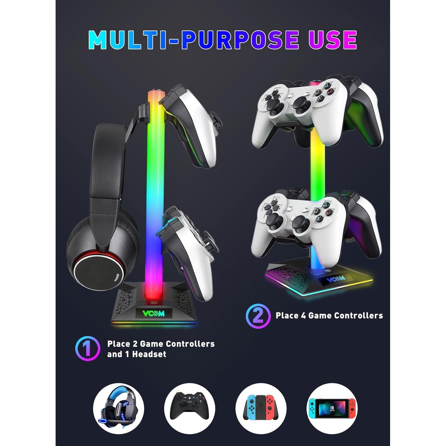 Soporte para Auriculares Gaming RGB Vcom con 2 Puertos USB