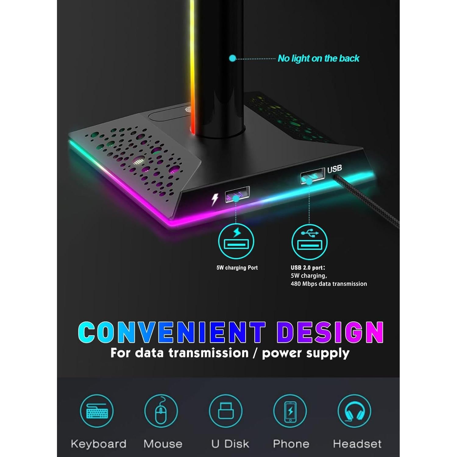 Soporte para Auriculares Gaming RGB Vcom con 2 Puertos USB