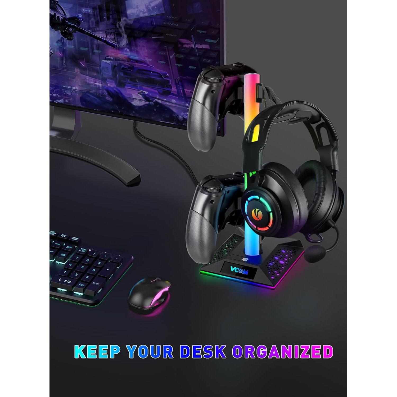 Soporte para Auriculares Gaming RGB Vcom con 2 Puertos USB