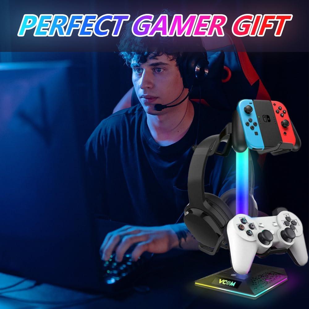 Soporte para Auriculares Gaming RGB Vcom con 2 Puertos USB