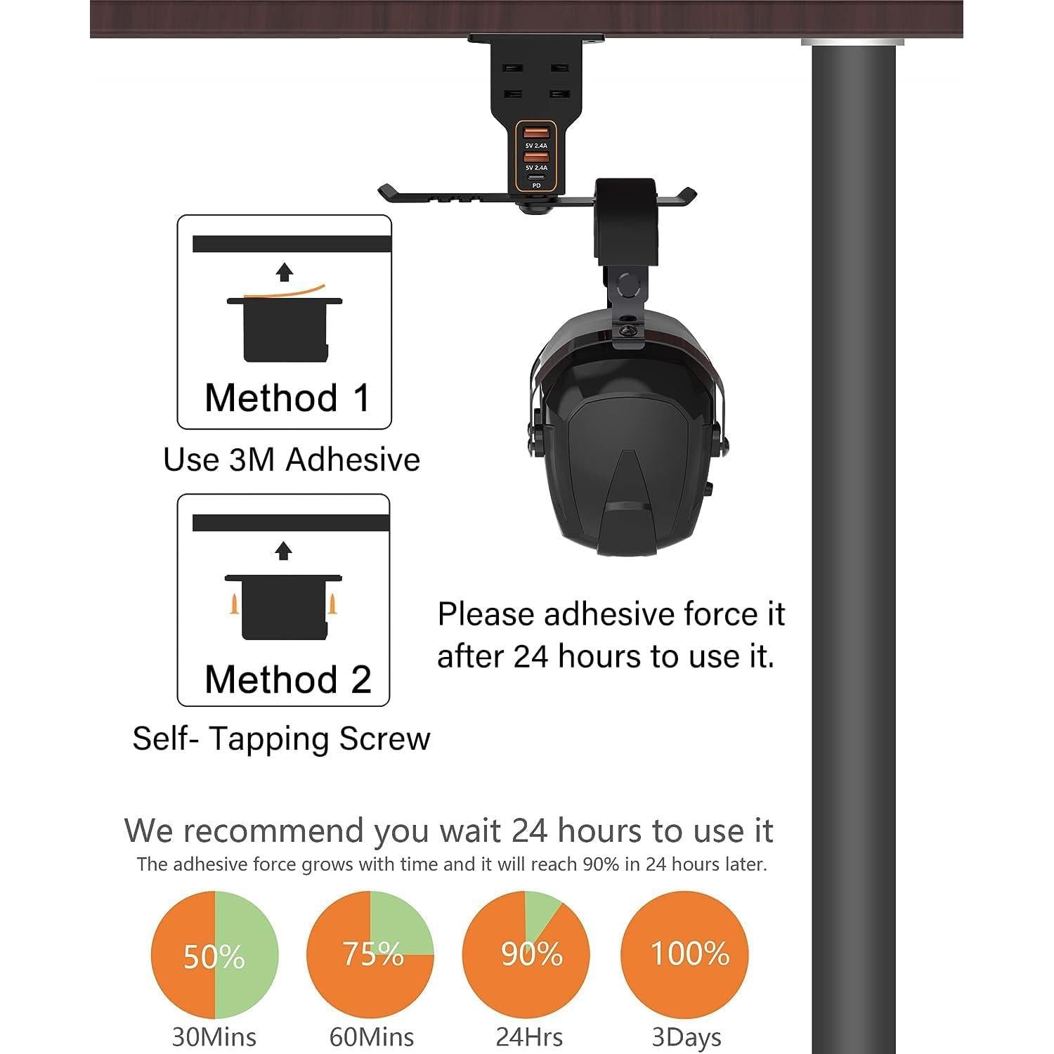 Soporte Doble para Auriculares ALACOO con Carga USB 3 Puertos