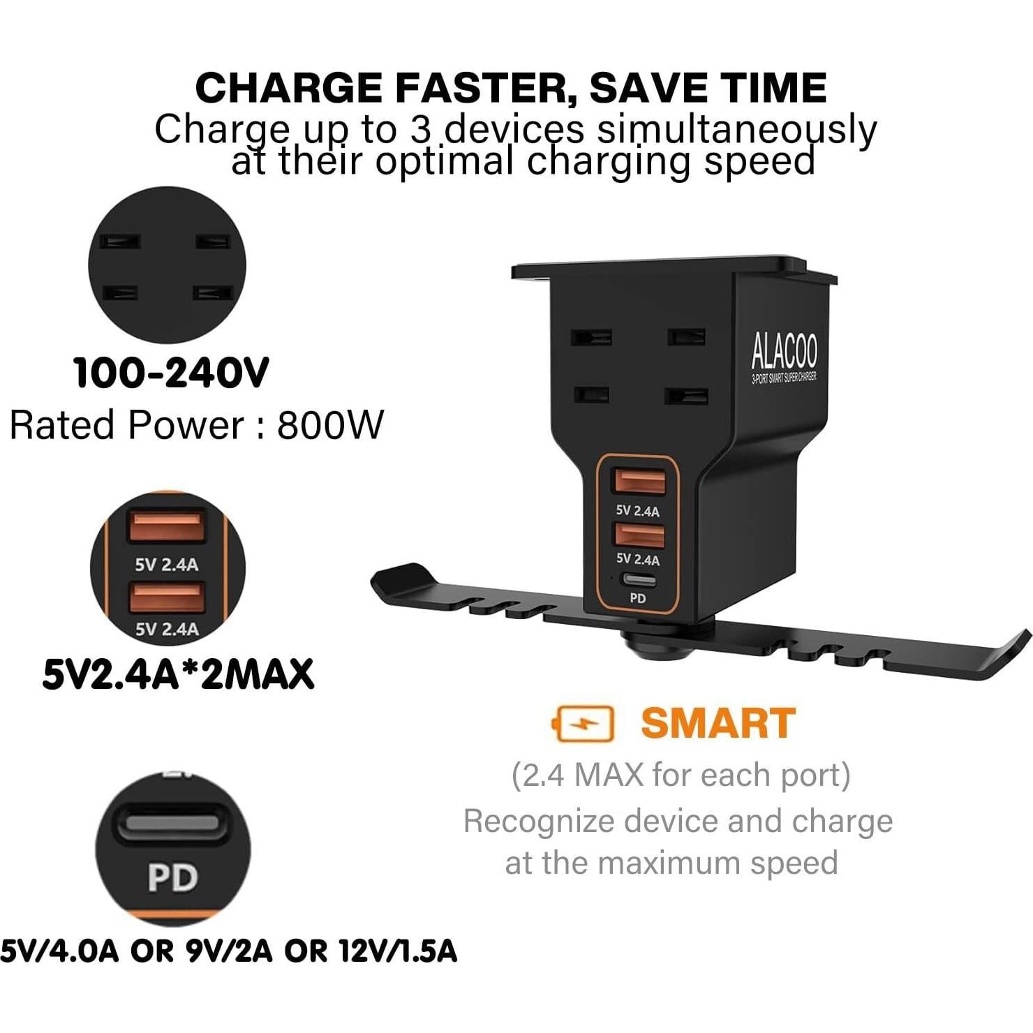 Soporte Doble para Auriculares ALACOO con Carga USB 3 Puertos
