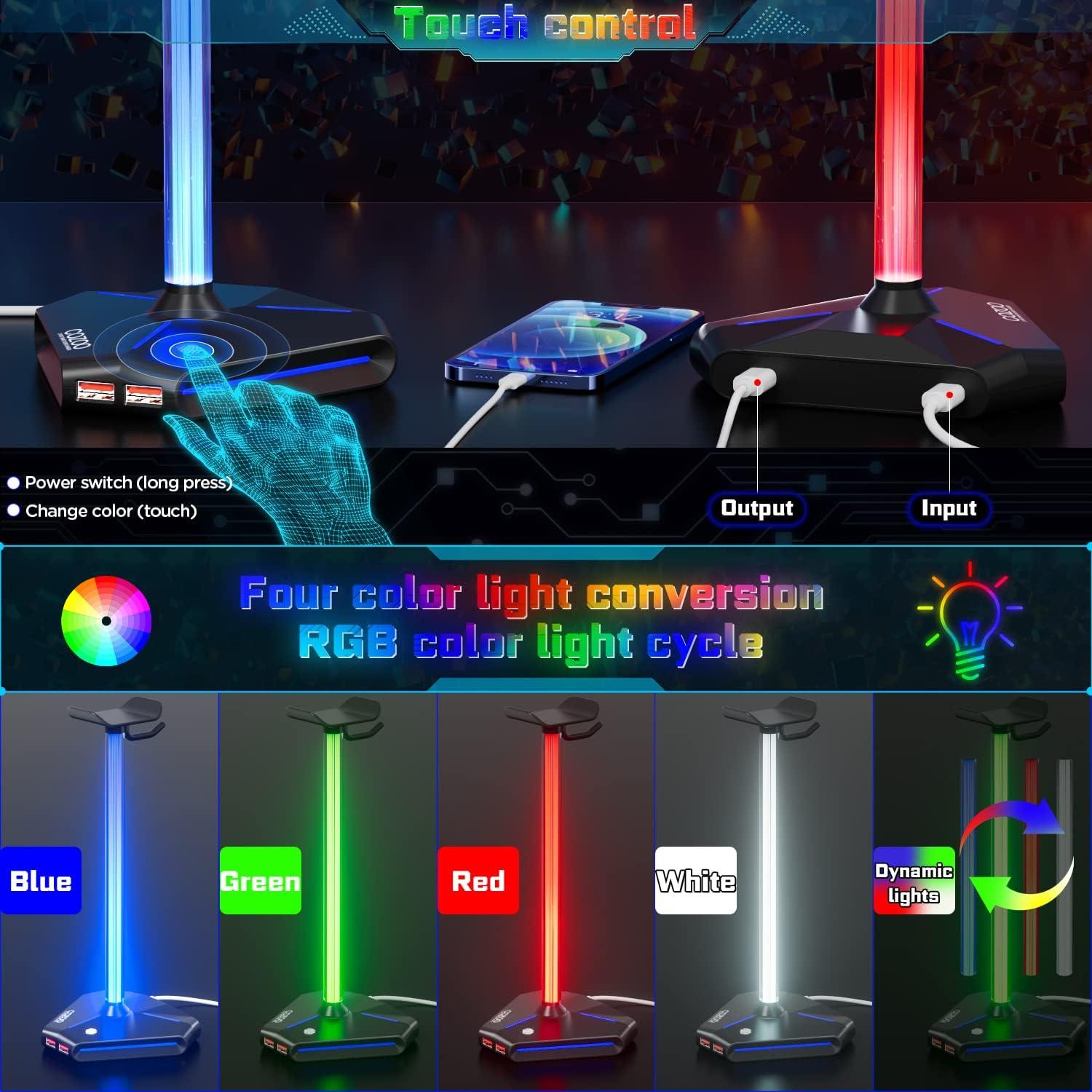 Soporte para Auriculares RGB COZOO con 2 Puertos USB