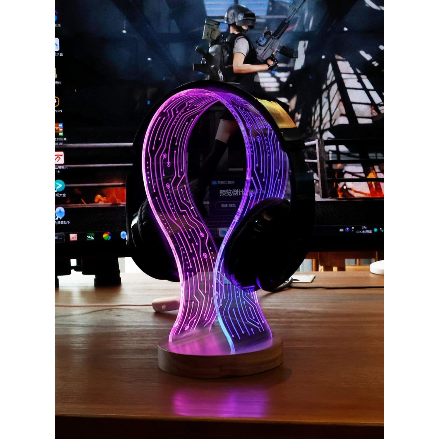 Soporte para Auriculares YuanDian de Madera con Luz LED