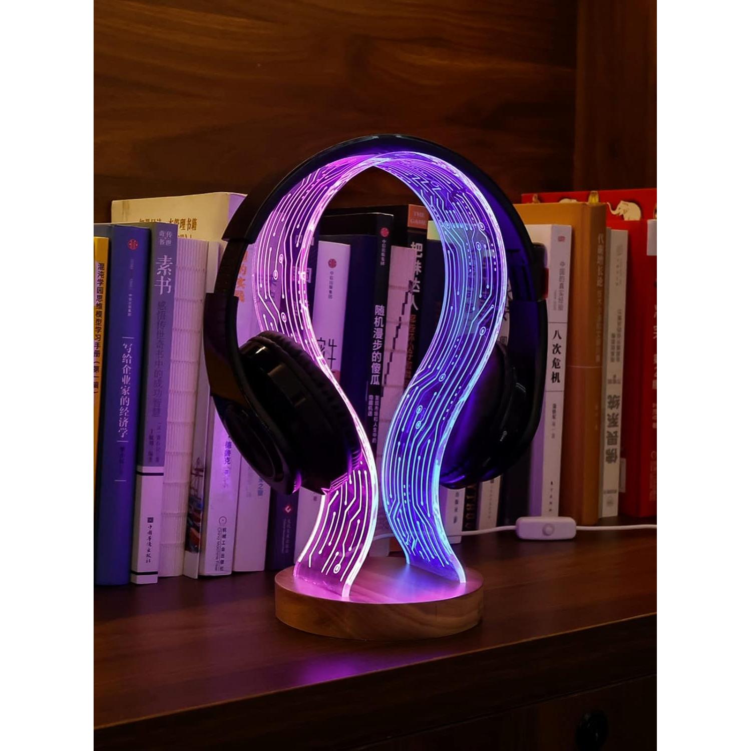 Soporte para Auriculares YuanDian de Madera con Luz LED