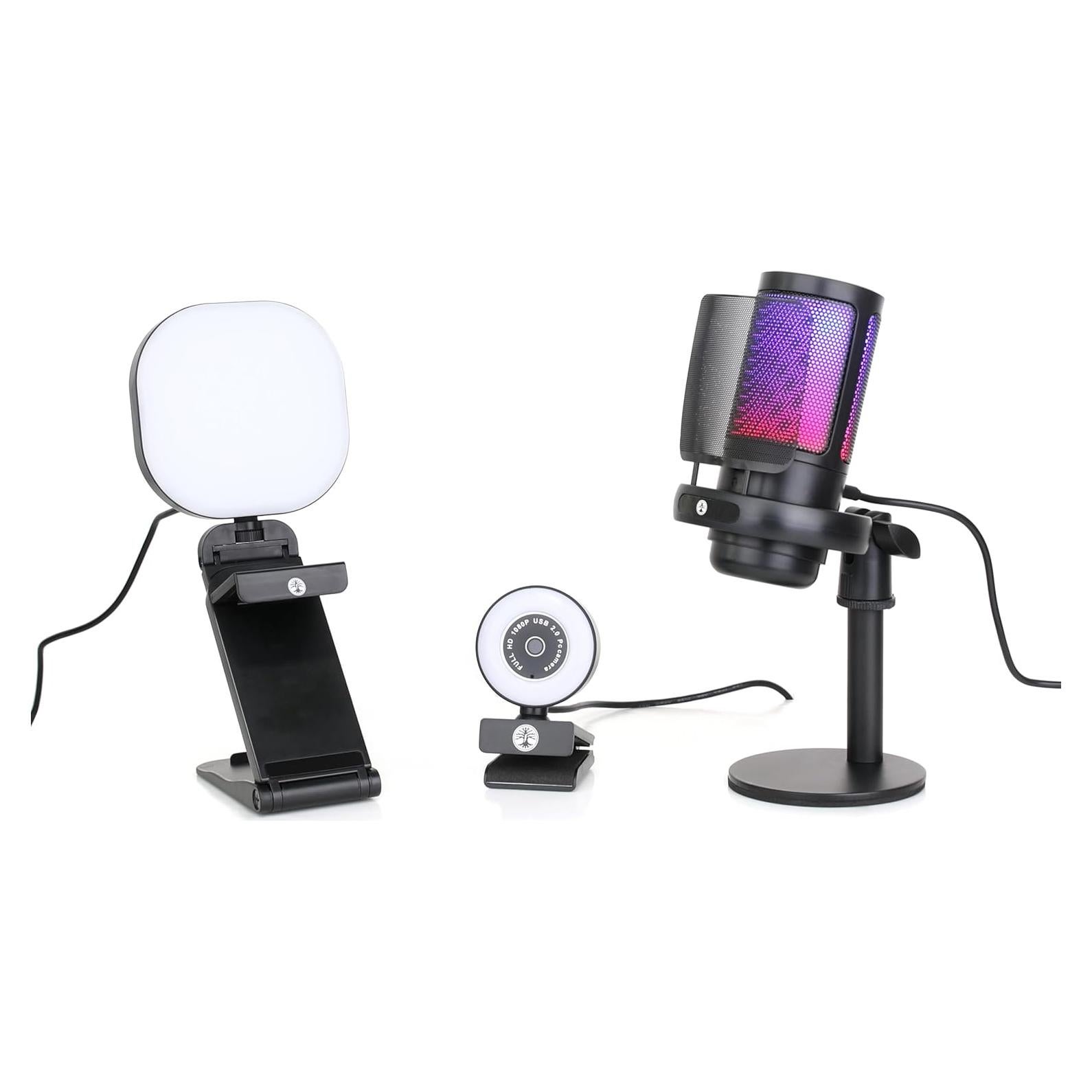 Kit de Transmisión en Vivo Abel Gaming - Webcam 1080p, Micrófono USB y Luz LED