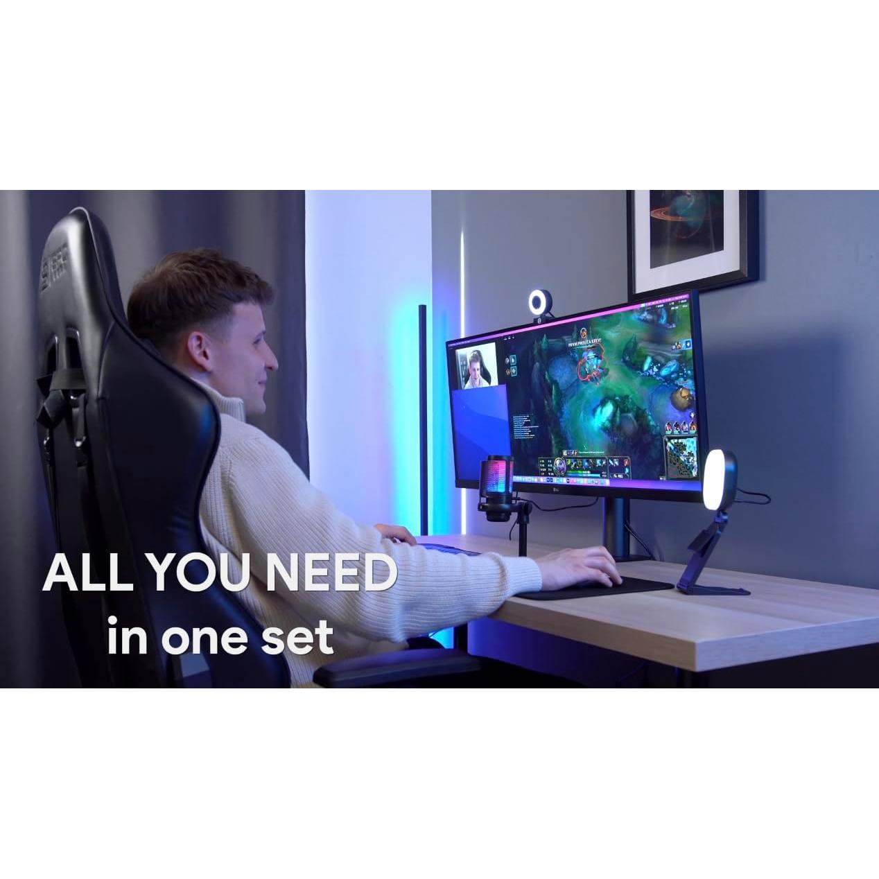 Kit de Transmisión en Vivo Abel Gaming - Webcam 1080p, Micrófono USB y Luz LED