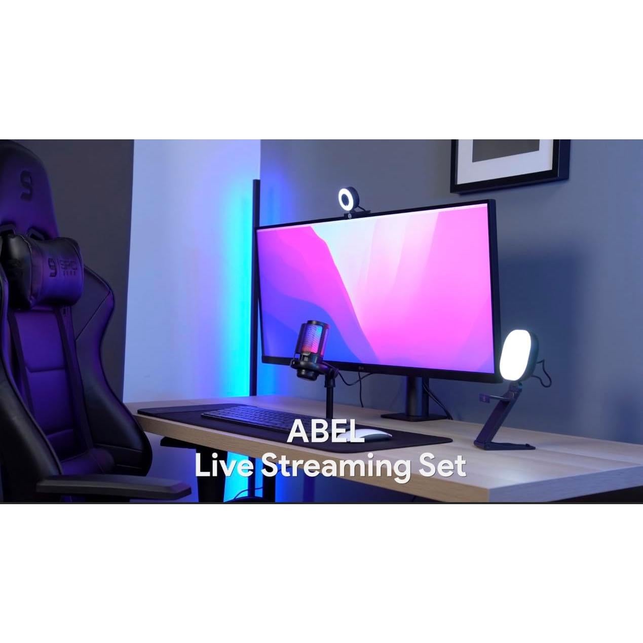 Kit de Transmisión en Vivo Abel Gaming - Webcam 1080p, Micrófono USB y Luz LED