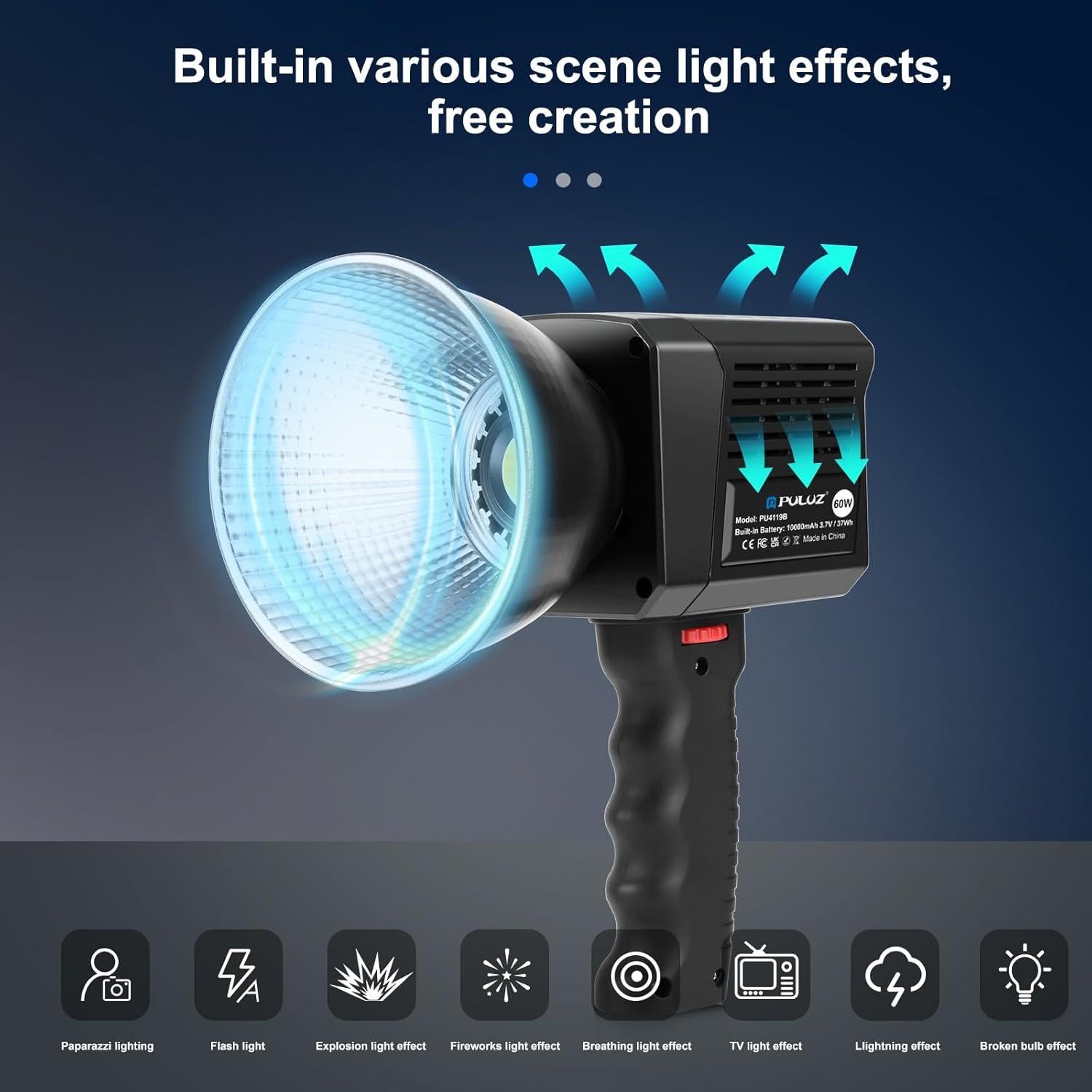 Luz de Video Portátil PULUZ COB 60W con Temperatura Ajustable 2500-6500K