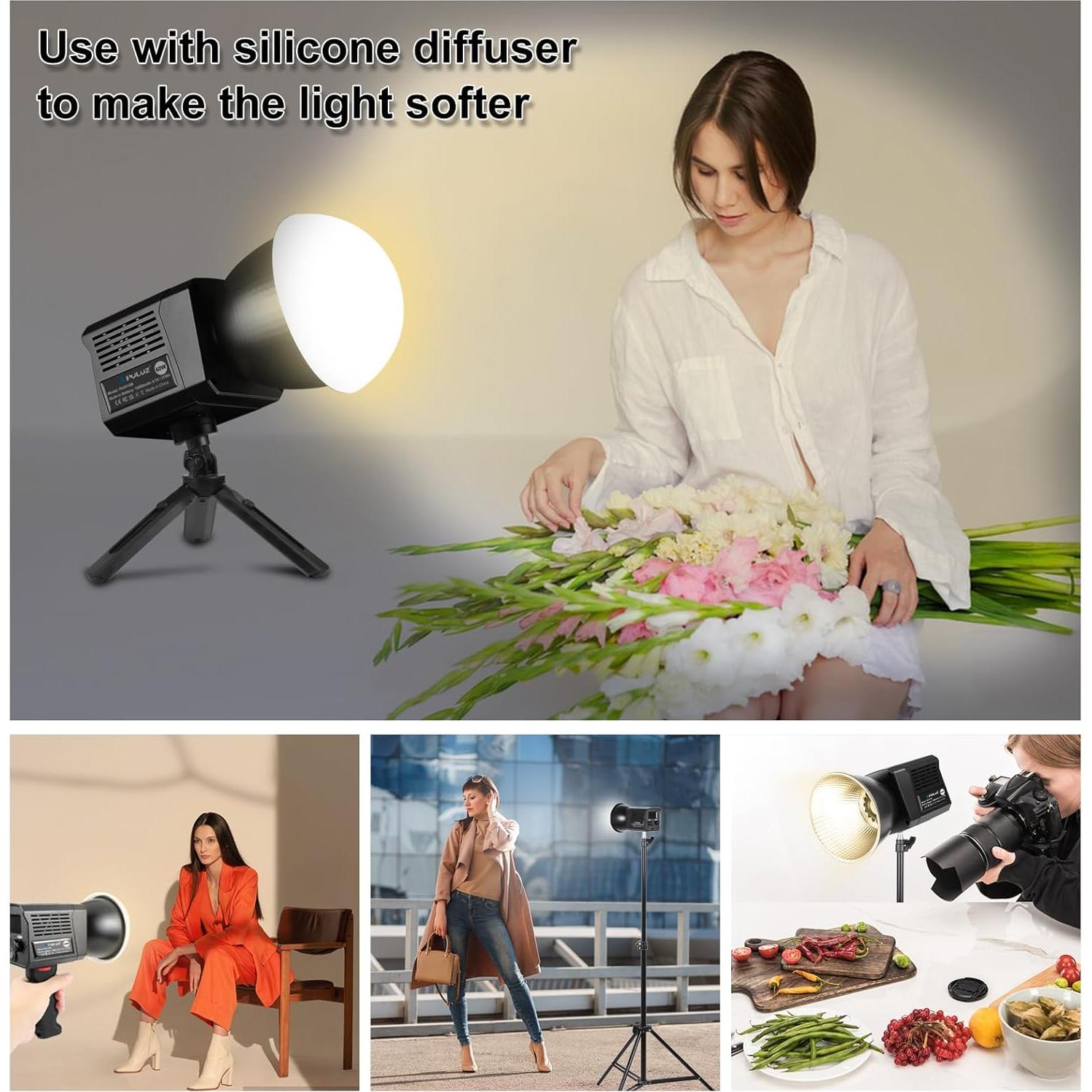 Luz de Video Portátil PULUZ COB 60W con Temperatura Ajustable 2500-6500K