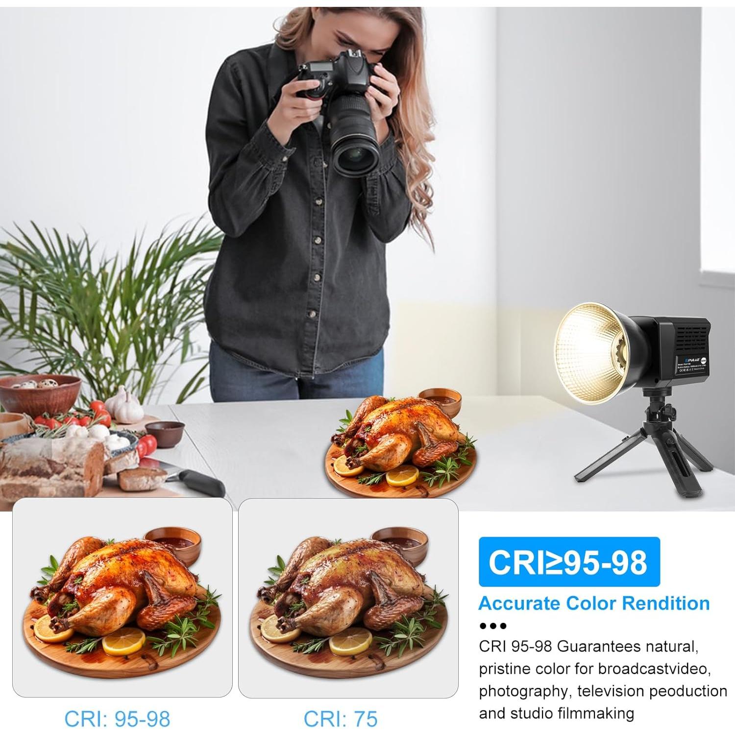 Luz de Video Portátil PULUZ COB 60W con Temperatura Ajustable 2500-6500K