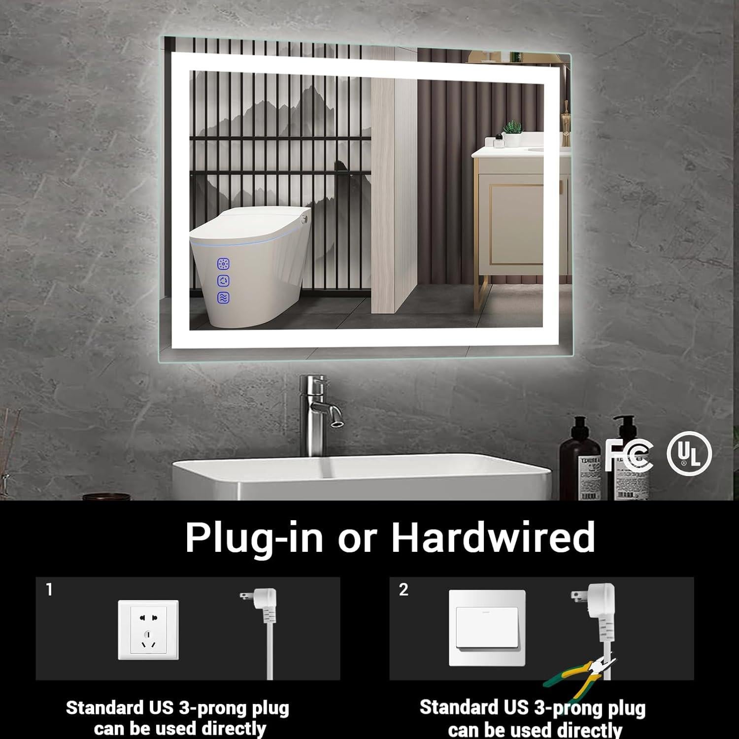 Espejo de baño LED Yeeopp 60x90 cm regulable 3 colores