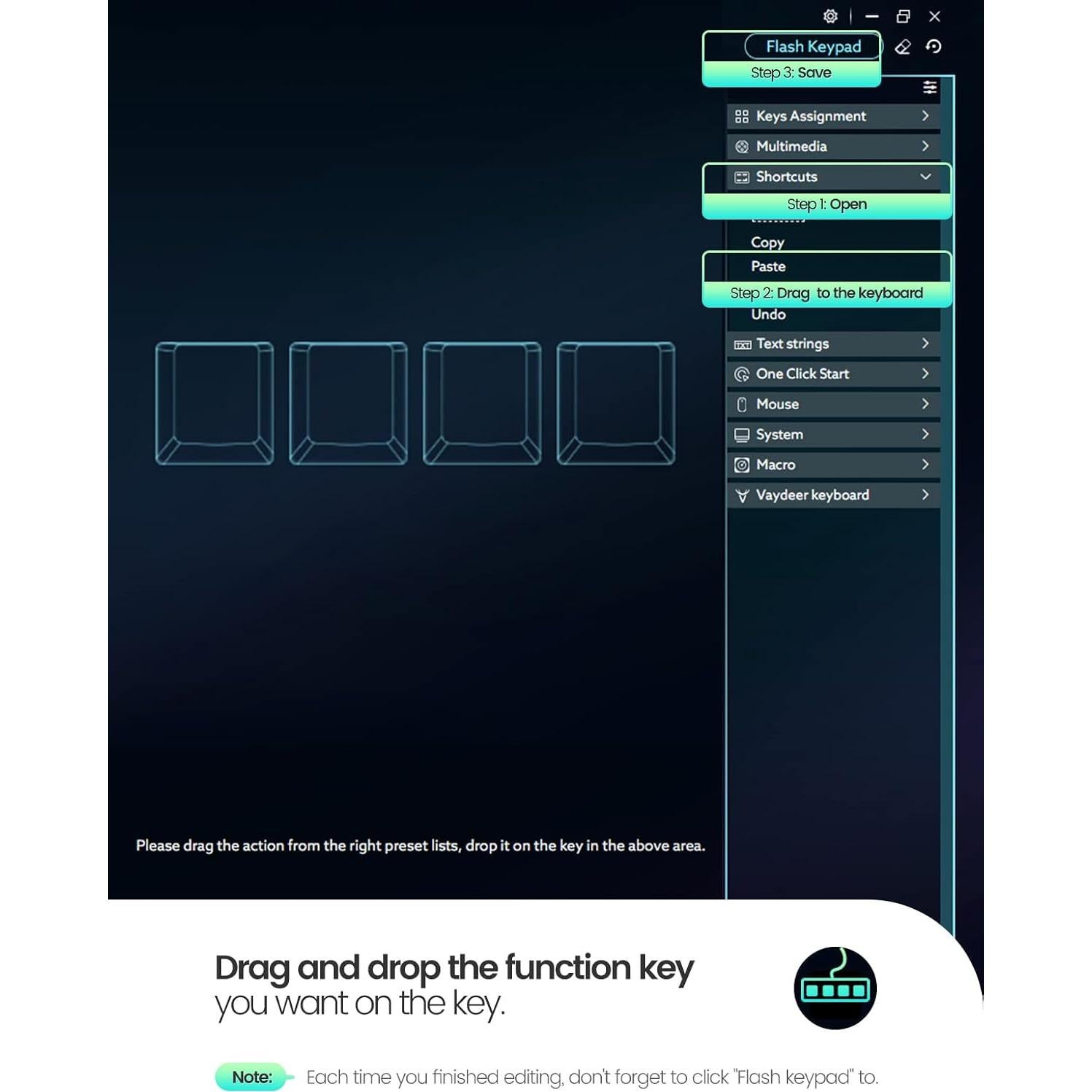 Teclado Mecánico Programable Vaydeer JP3071-C 4 Teclas NKRO