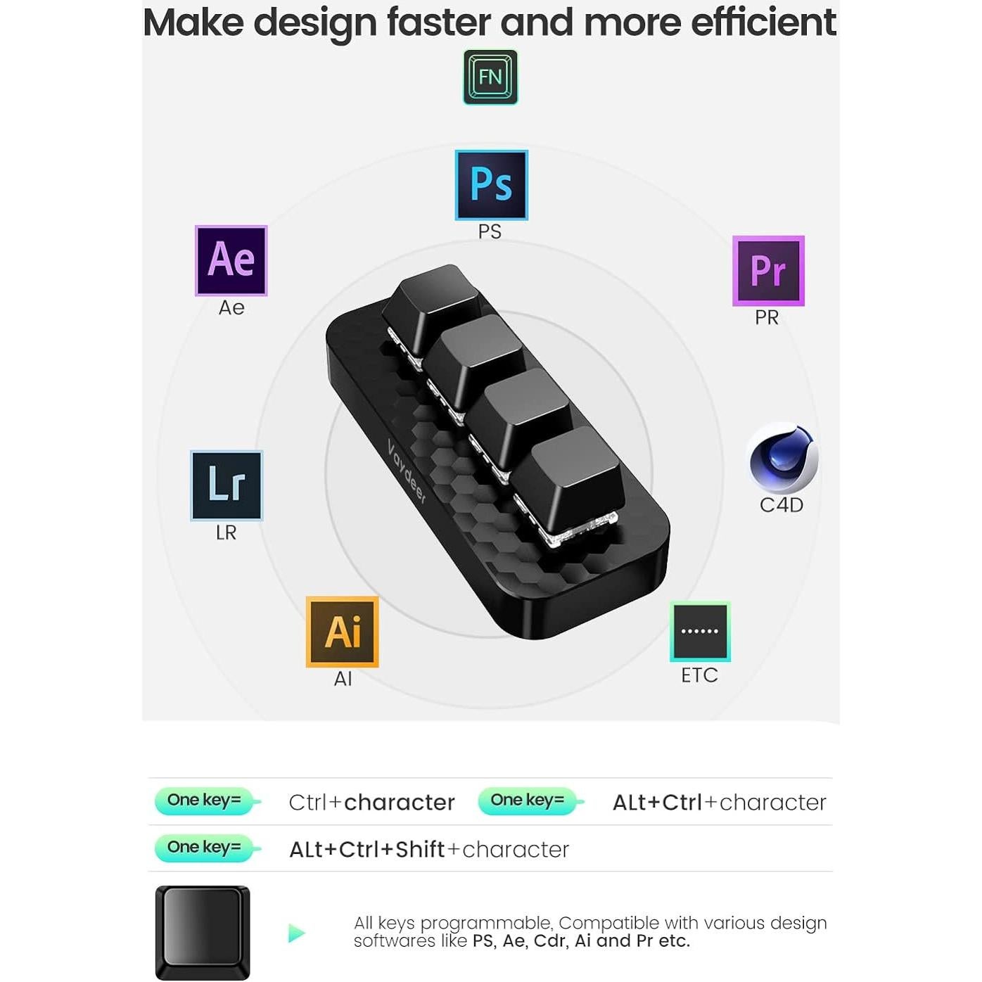 Teclado Mecánico Programable Vaydeer JP3071-C 4 Teclas NKRO
