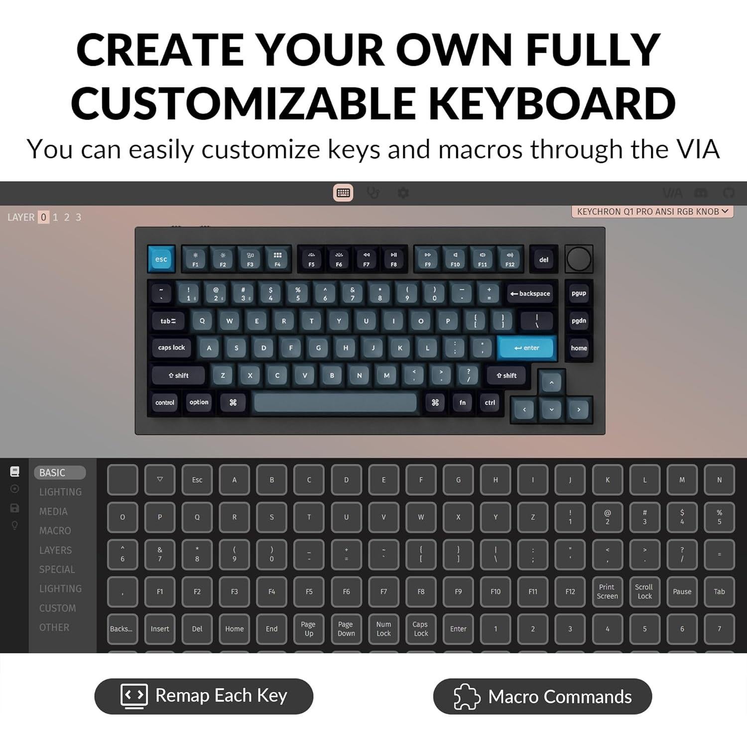 Teclado Mecánico Inalámbrico Keychron Q1 Pro 75% RGB
