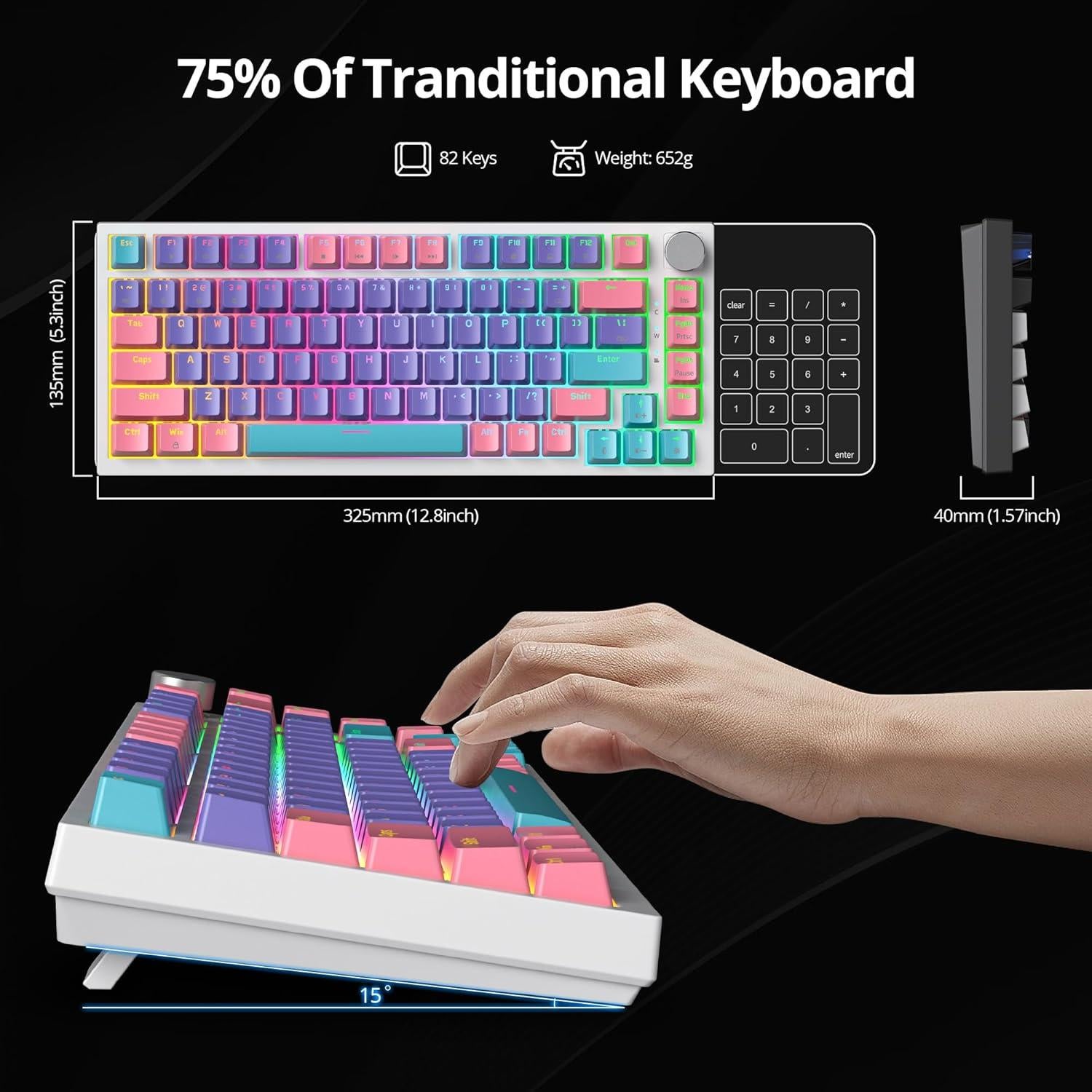 Teclado Mecánico Gaming GTSP 75% Hot Swappable RGB 82 Teclas