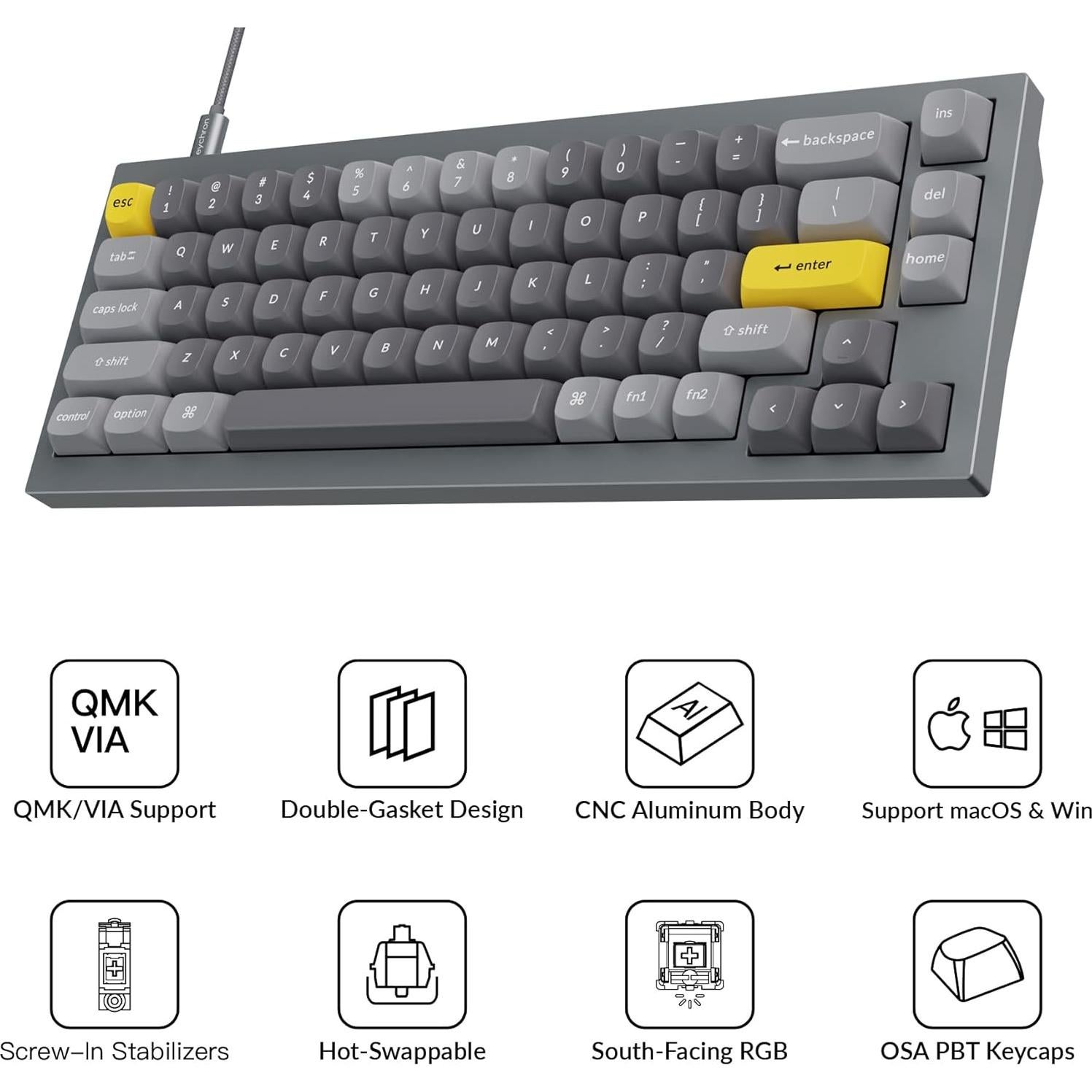 Teclado Mecánico Keychron Q2 Personalizable 65% Gris