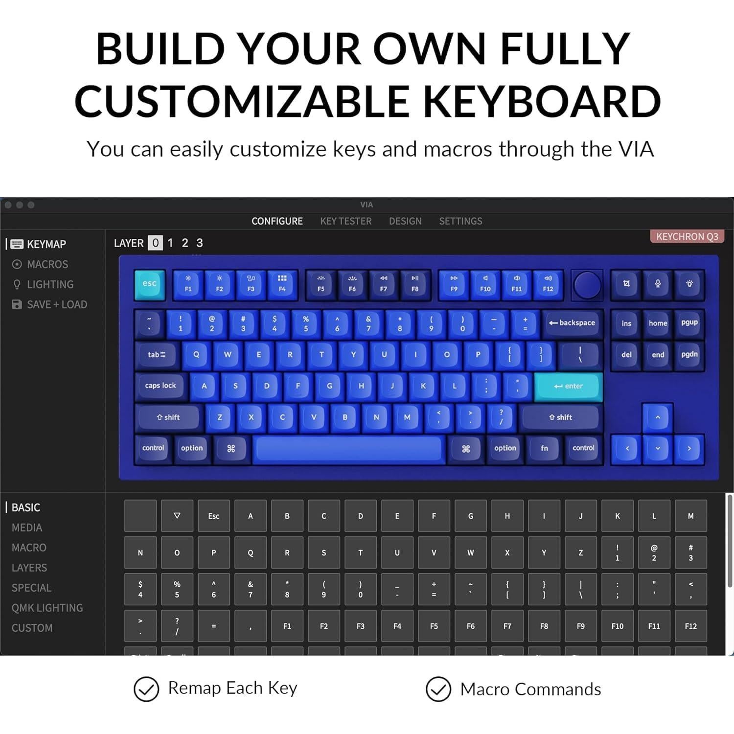 Teclado Mecánico Keychron Q3 TKL Programable Gateron Azul