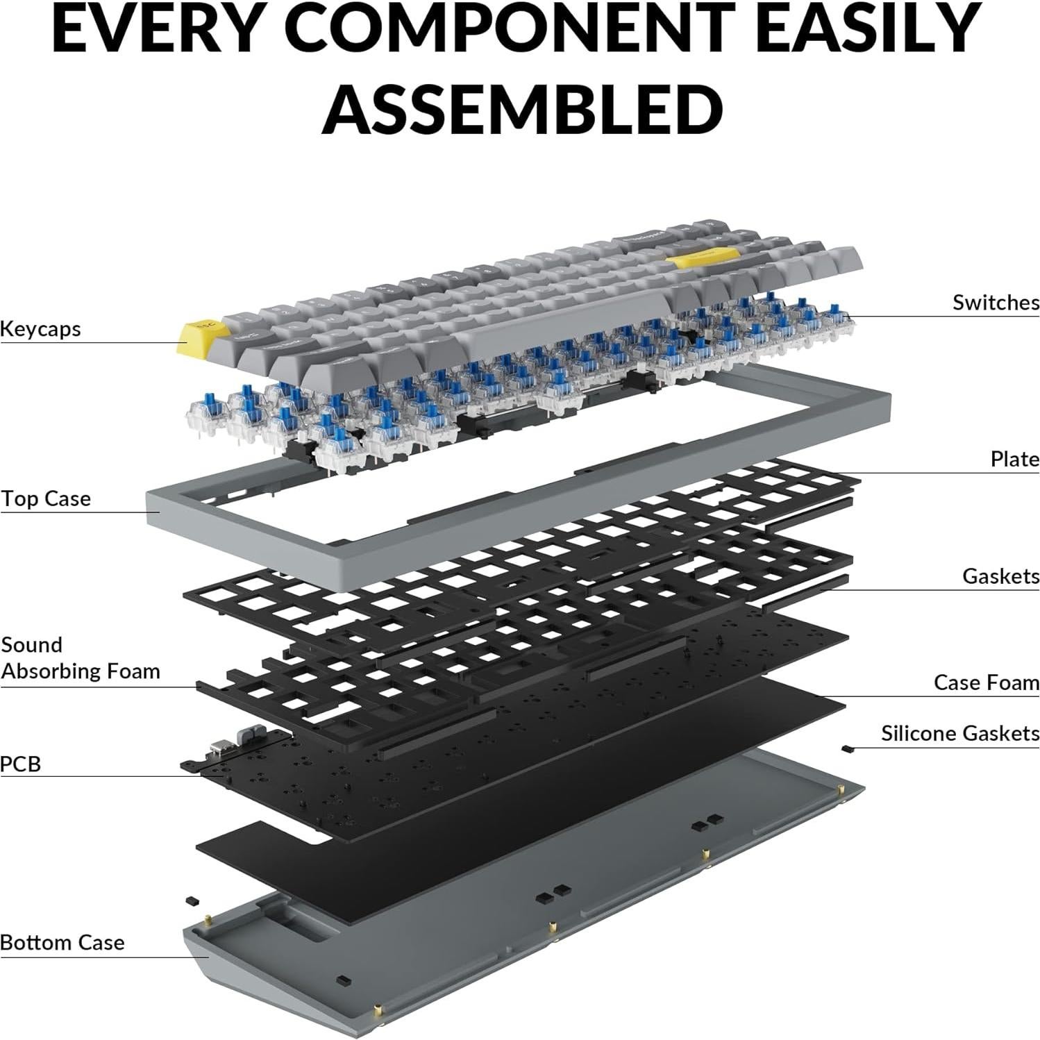 Teclado Mecánico Keychron Q7 70% Aluminio Gris Gateron Azul
