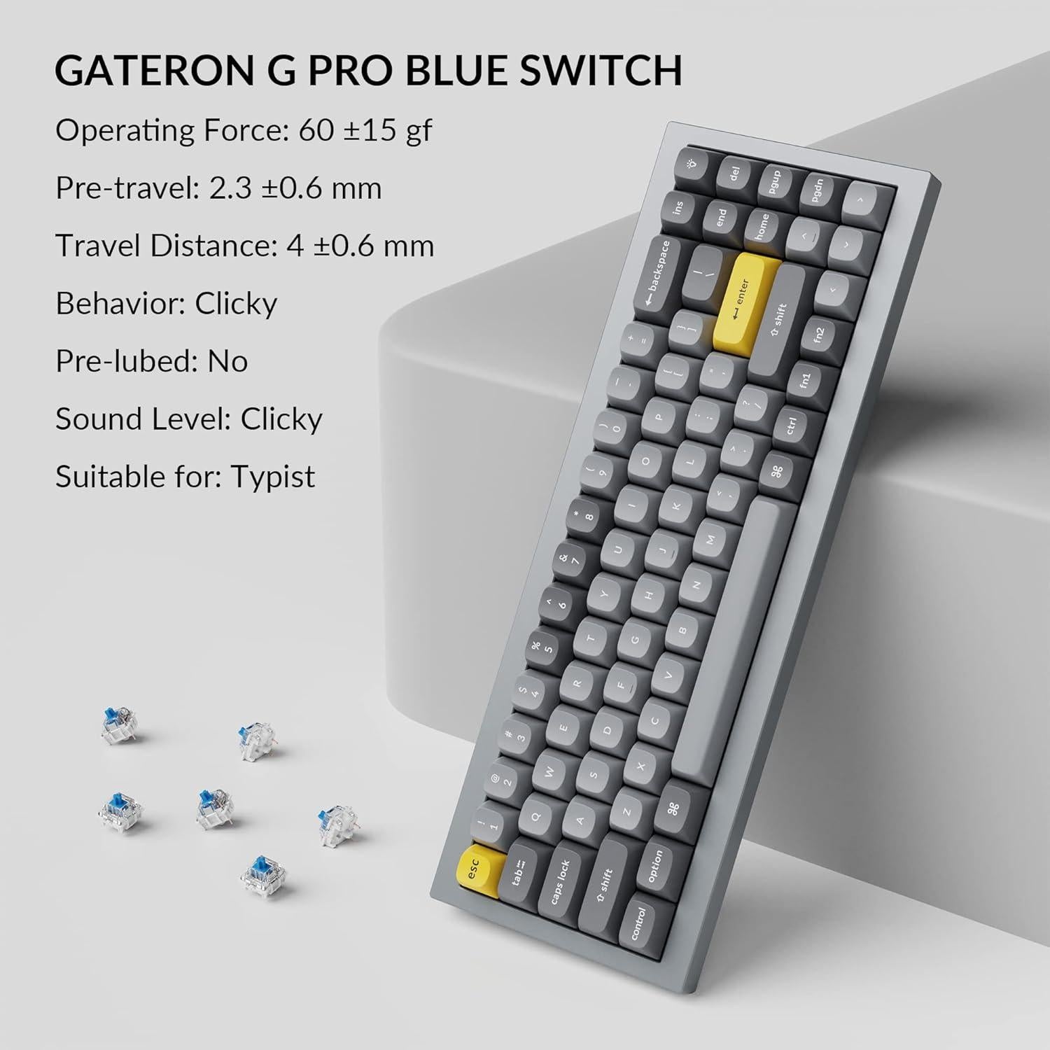Teclado Mecánico Keychron Q7 70% Aluminio Gris Gateron Azul