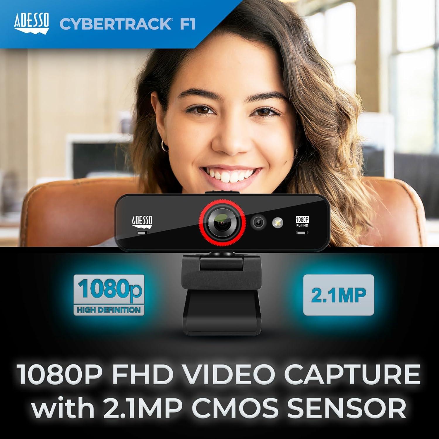 Webcam Adesso CyberTrack F1 HD 1080P USB con Micrófono