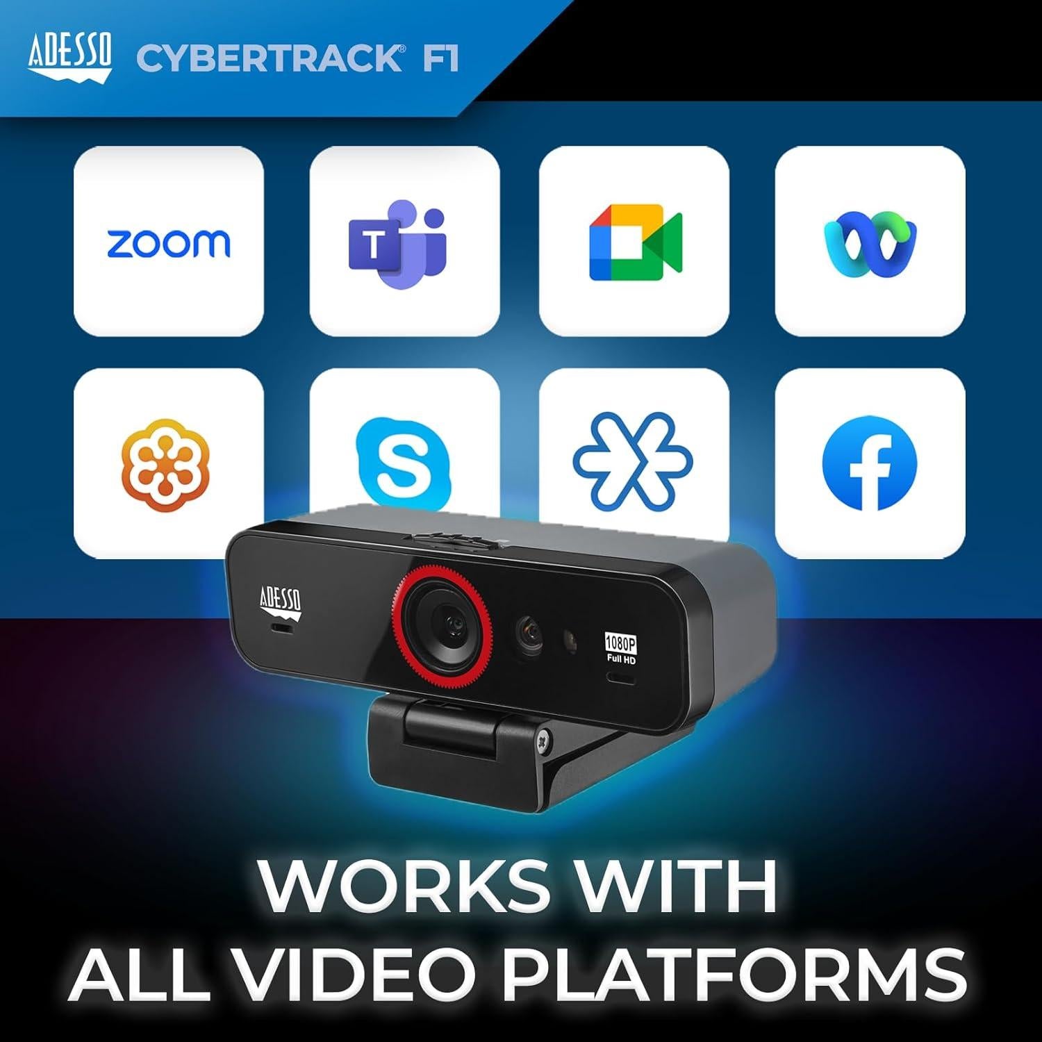 Webcam Adesso CyberTrack F1 HD 1080P USB con Micrófono