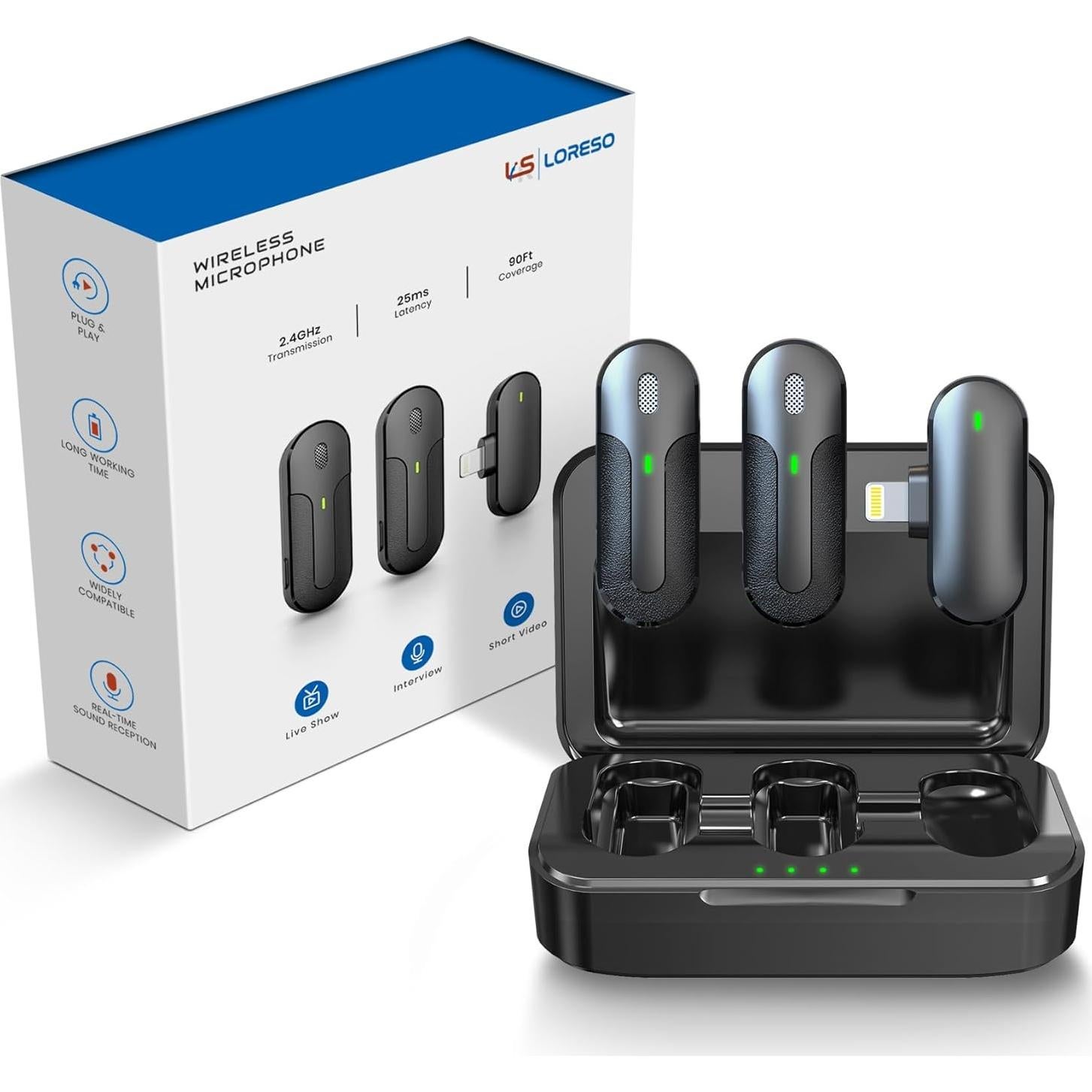 Micrófono Lavalier Inalámbrico LORESO para iPhone y iPad