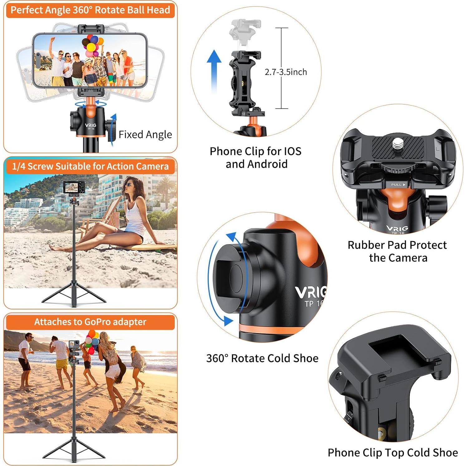 Bastón Selfie 140cm Karlak con Trípode y Cabeza de Bola