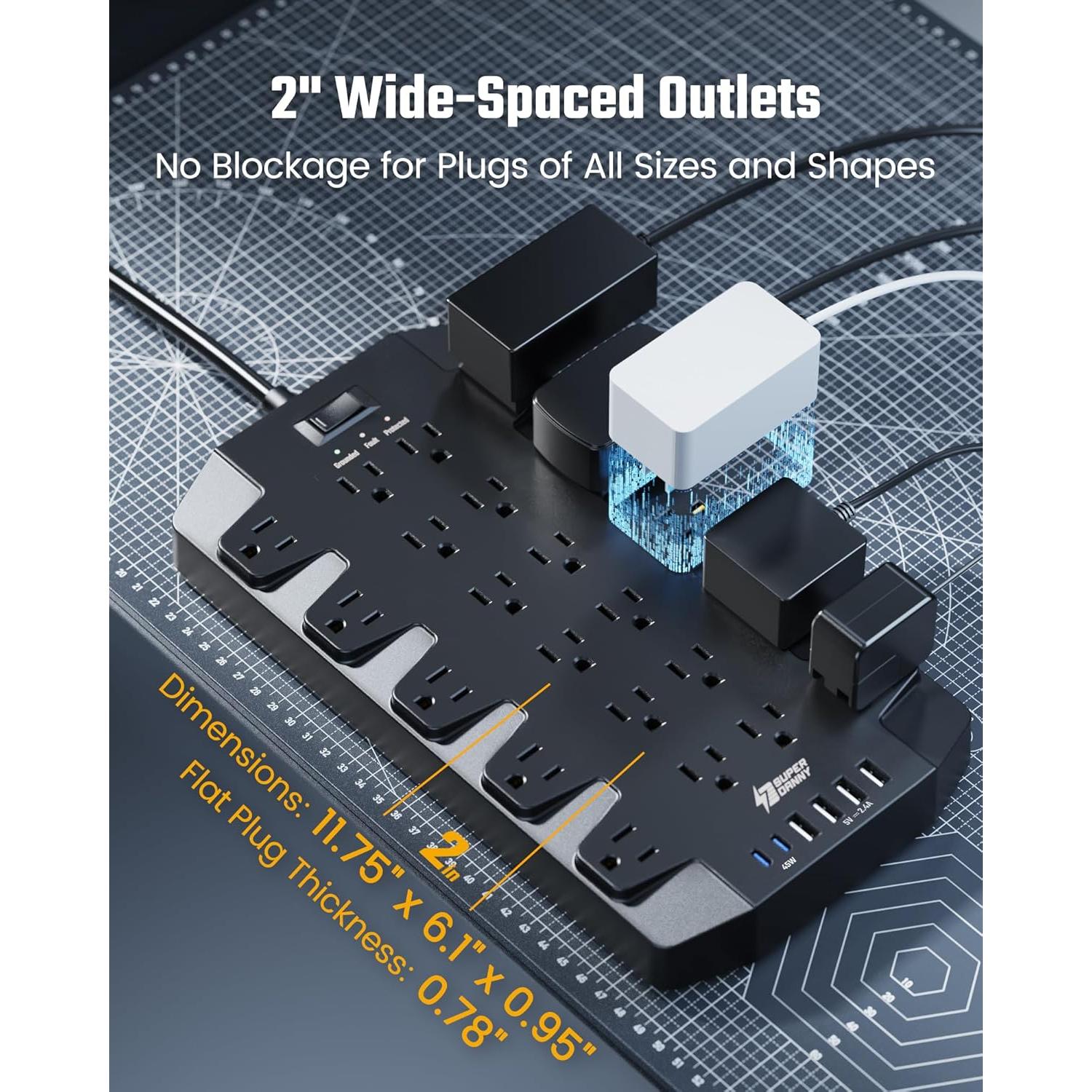 Regleta de Carga Rápida 45W SUPERDANNY 22 Salidas 6 USB
