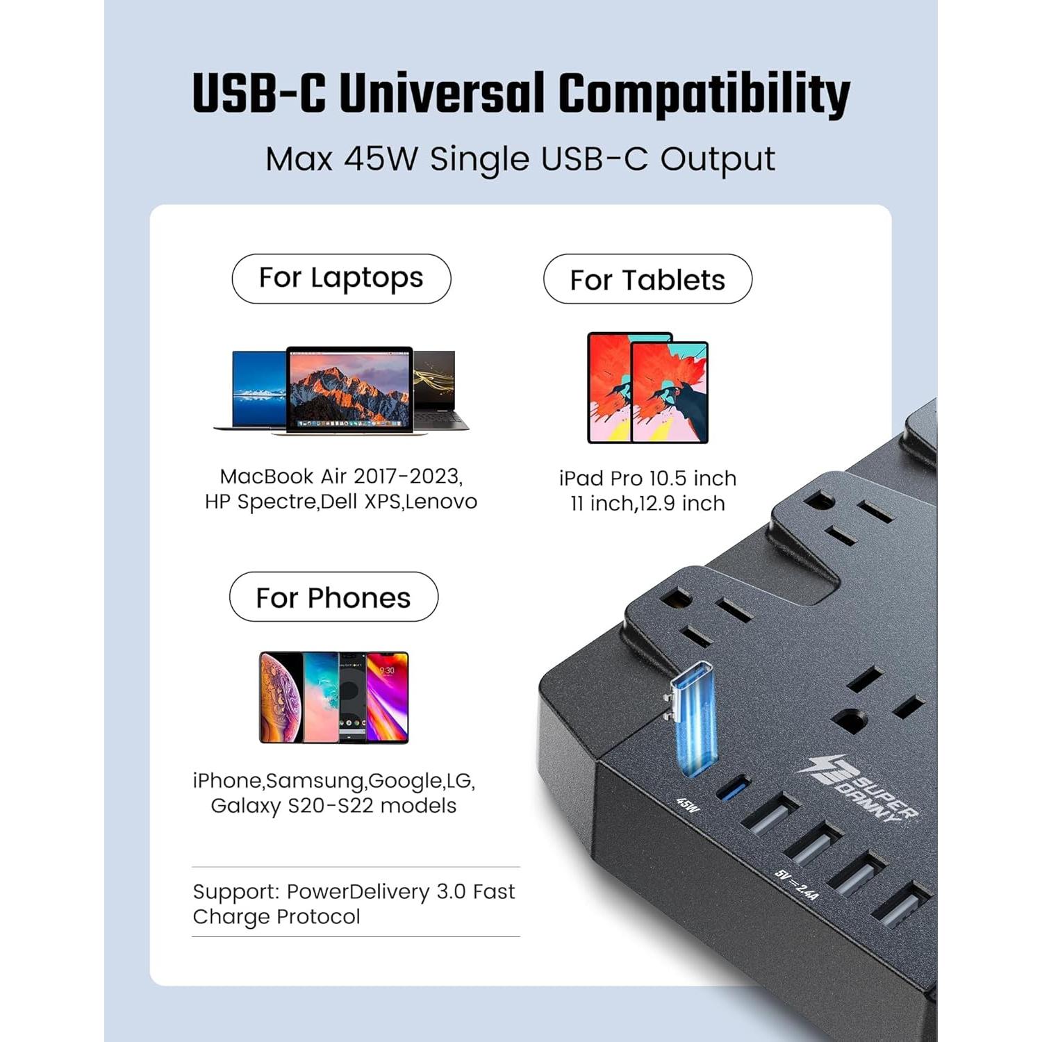 Regleta de Carga Rápida 45W SUPERDANNY 22 Salidas 6 USB