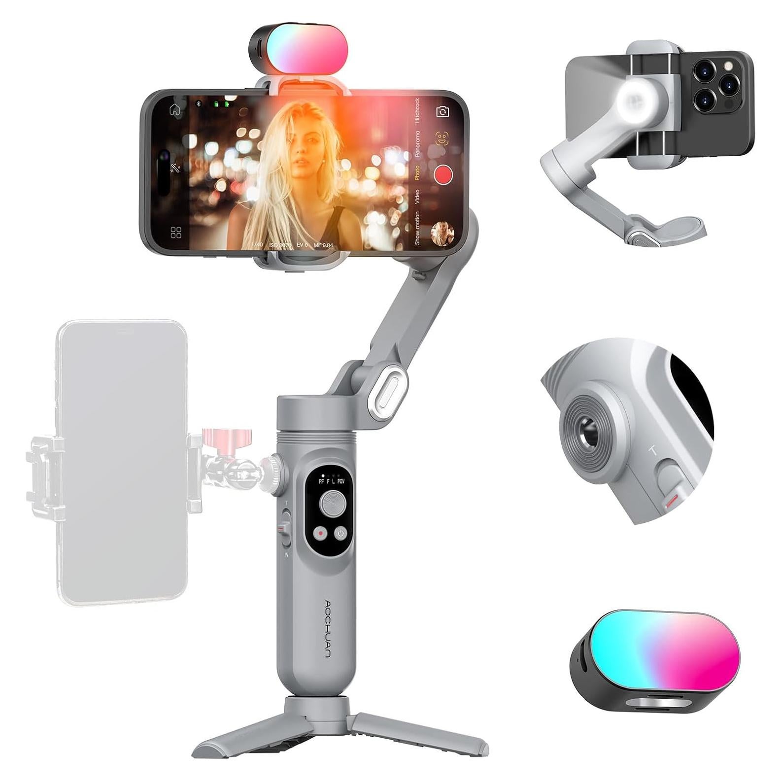 Gimbal Estabilizador 3 Ejes AOCHUAN Smart X Gris con Luz RGB