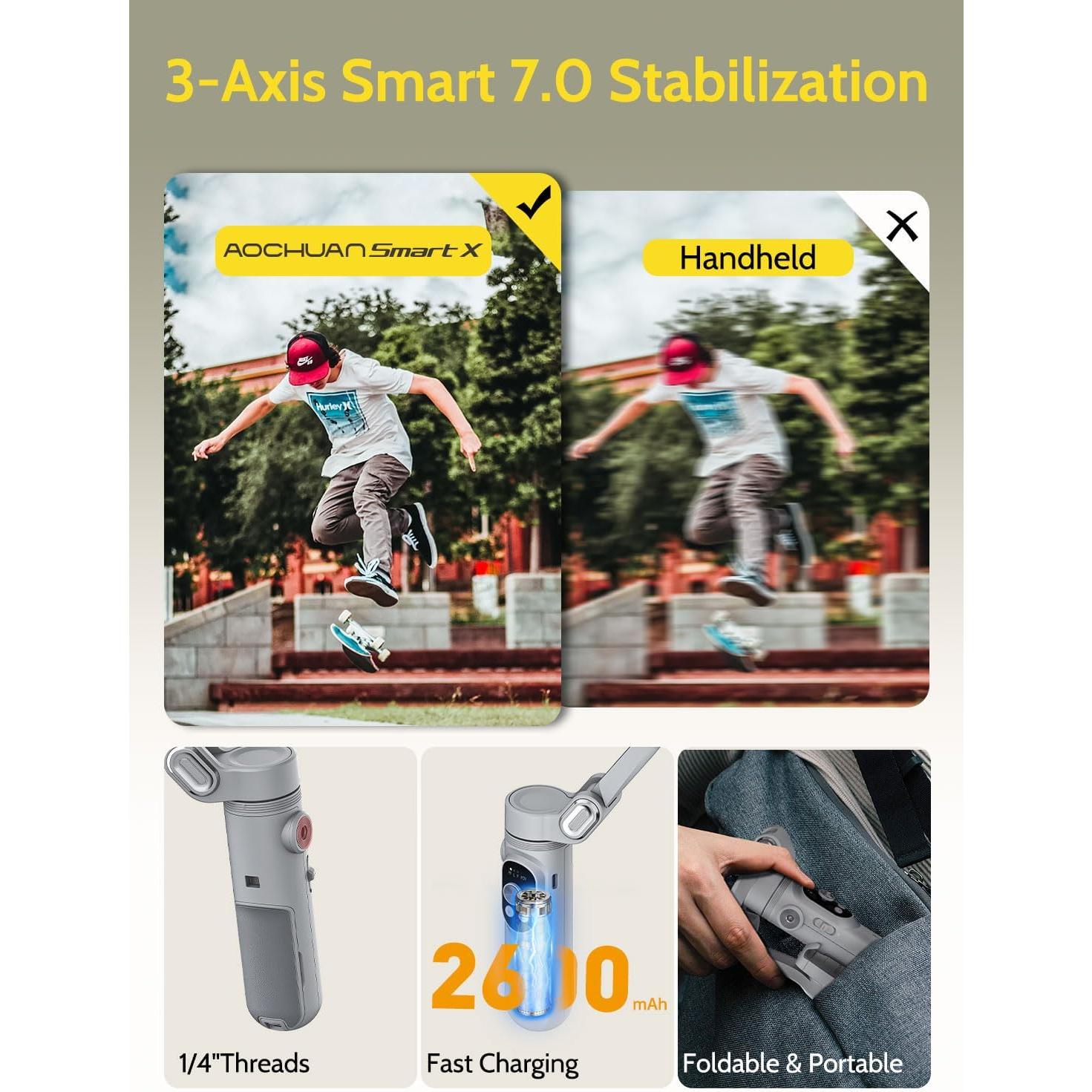 Gimbal Estabilizador 3 Ejes AOCHUAN Smart X Gris con Luz RGB