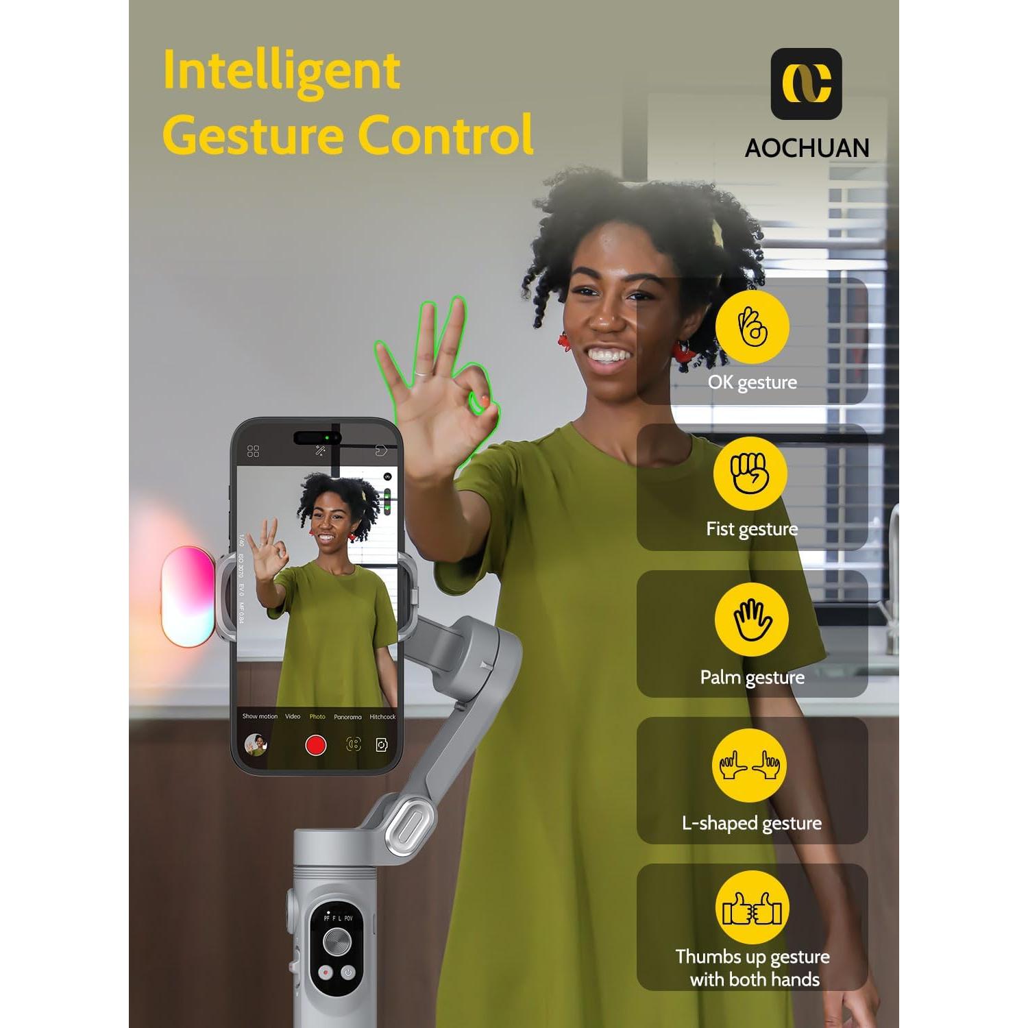 Gimbal Estabilizador 3 Ejes AOCHUAN Smart X Gris con Luz RGB