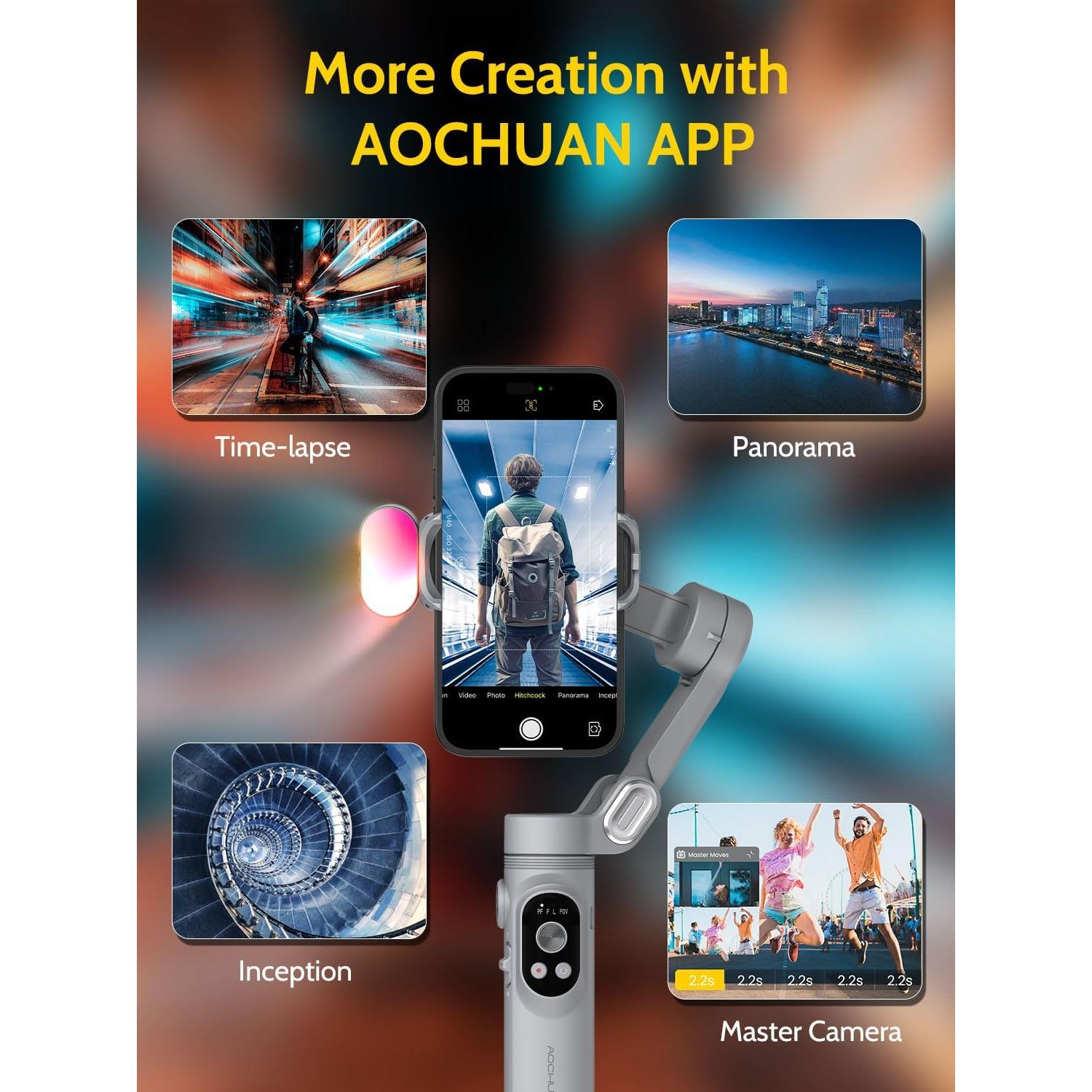 Gimbal Estabilizador 3 Ejes AOCHUAN Smart X Gris con Luz RGB