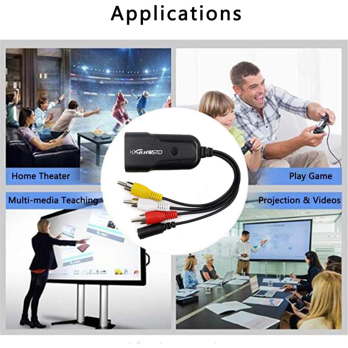 Adaptador HDMI a AV HDSunWSTD 1080P RCA NTSC PAL