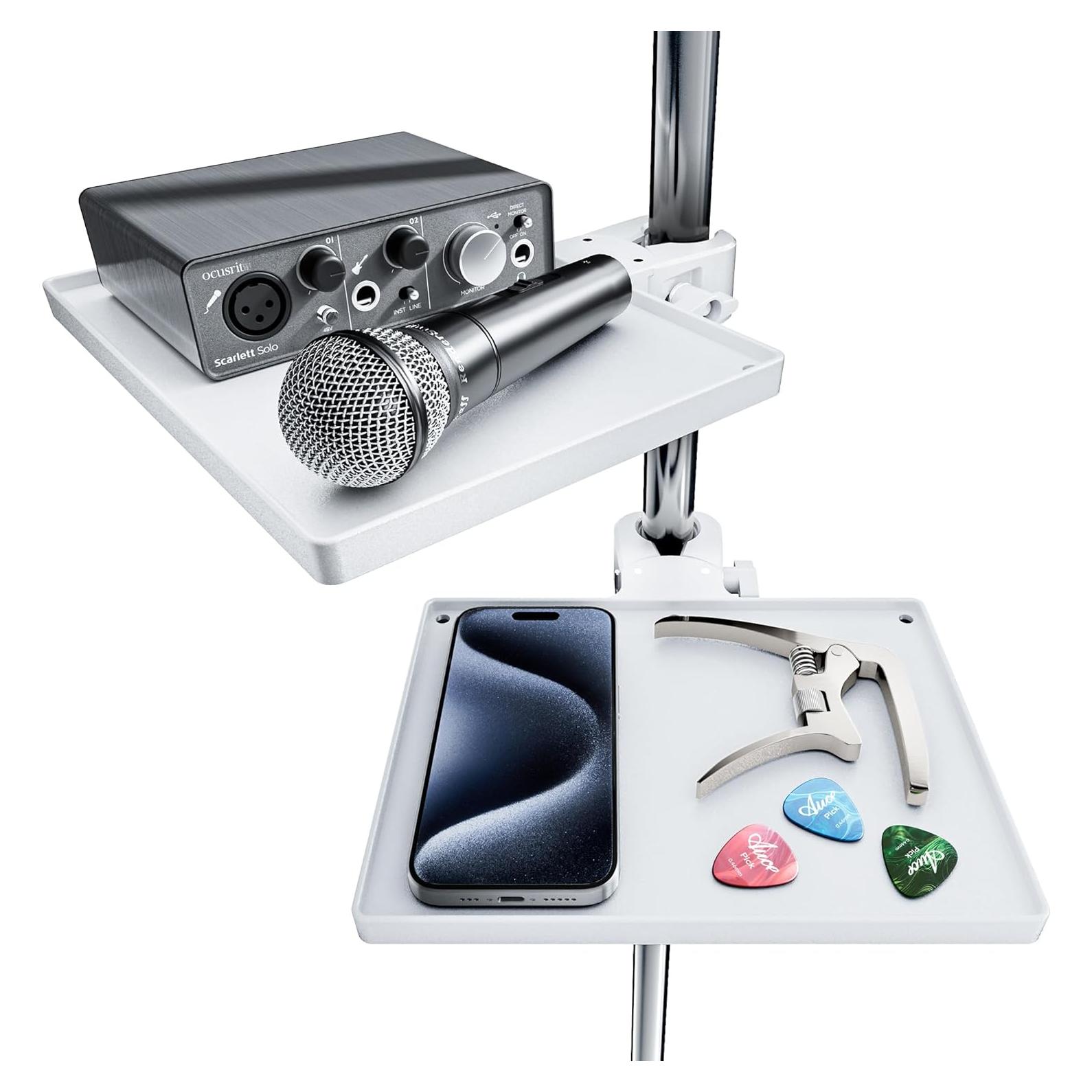 Soporte de Micrófono con Bandeja Ajustable T-01 Blanco
