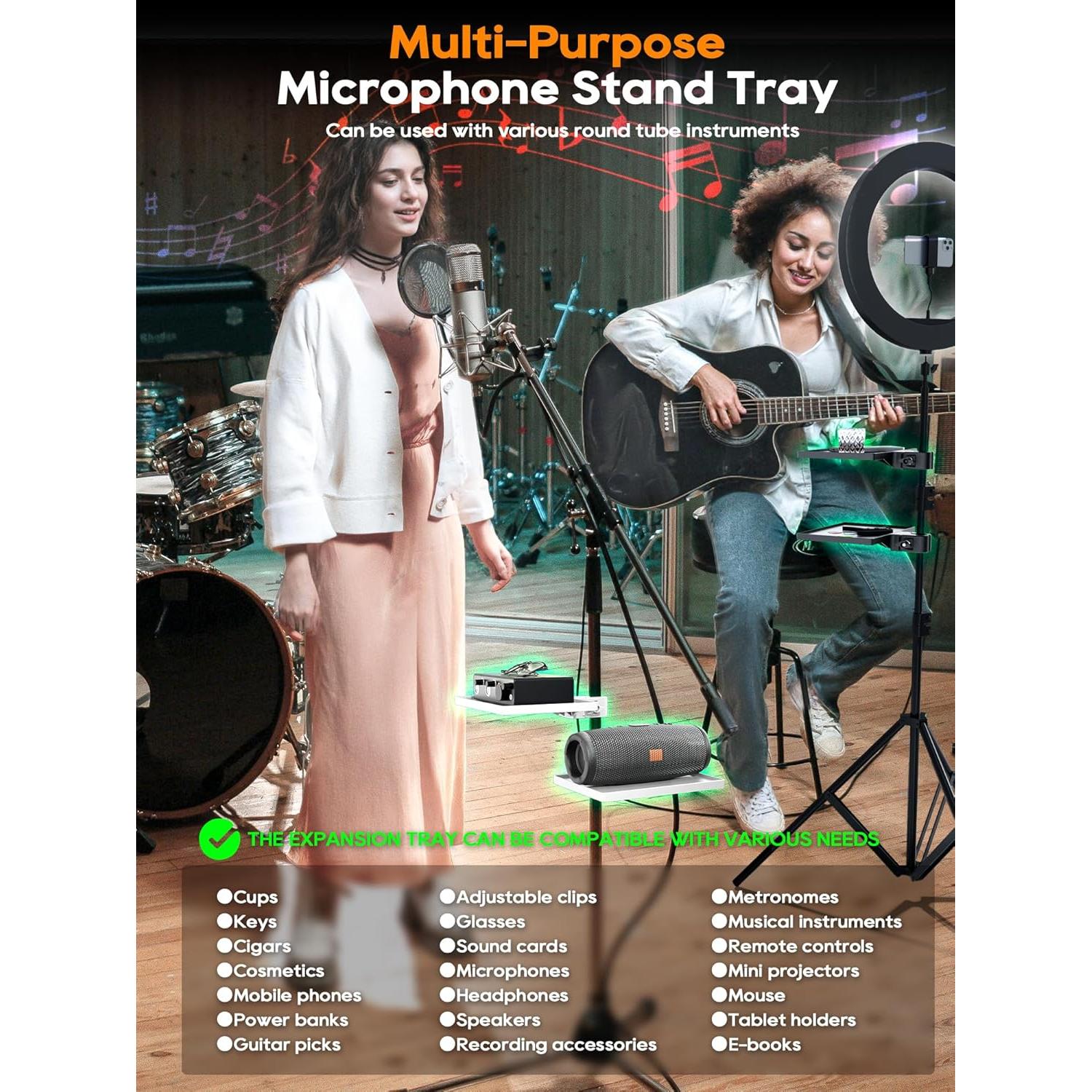 Soporte de Micrófono con Bandeja Ajustable T-01 Blanco