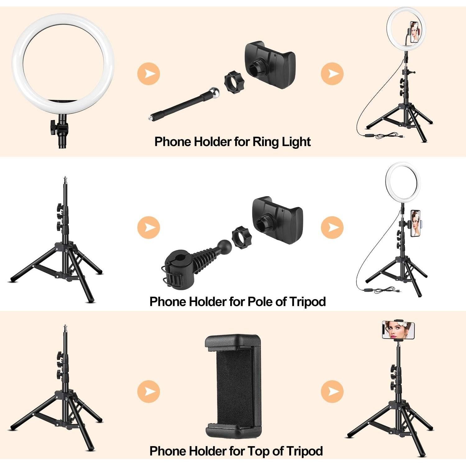 Anillo de Luz LED Rovtop 25 cm con Trípode Ajustable