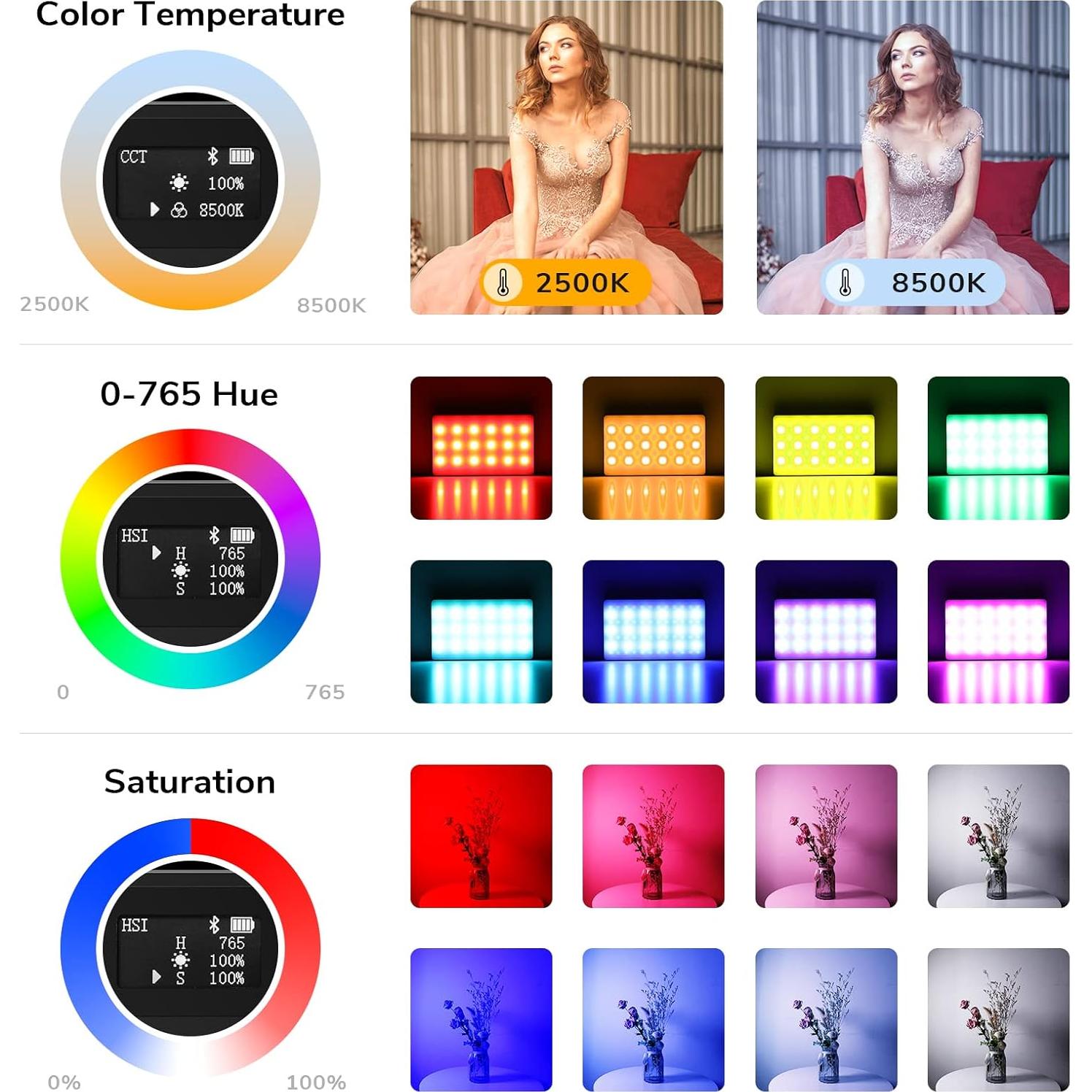 Luz de Video Pocket Pixel G6 RGB con Trípode y Batería 3000mAh